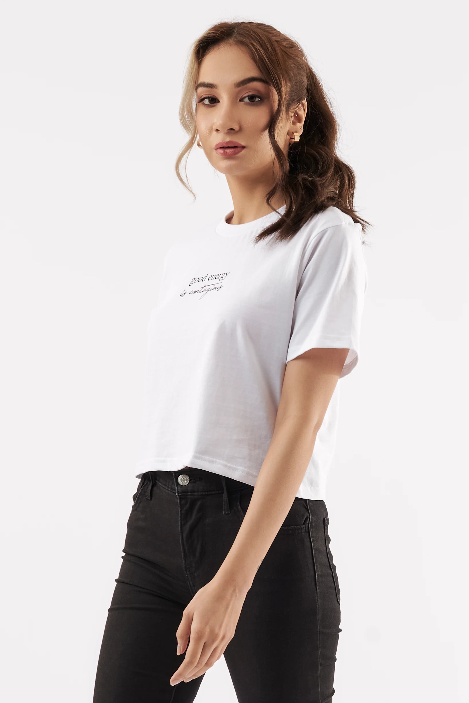 Women's Good Vibes Crop Tee White