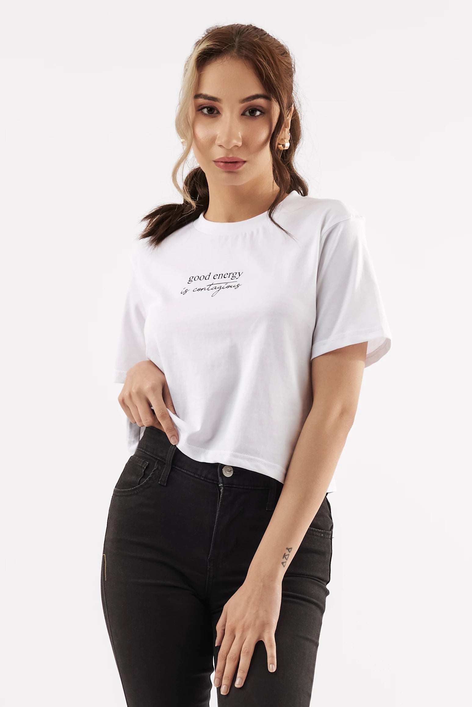 Women's Good Vibes Crop Tee White