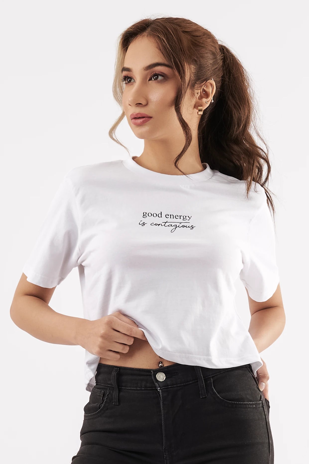 Women's Good Vibes Crop Tee White