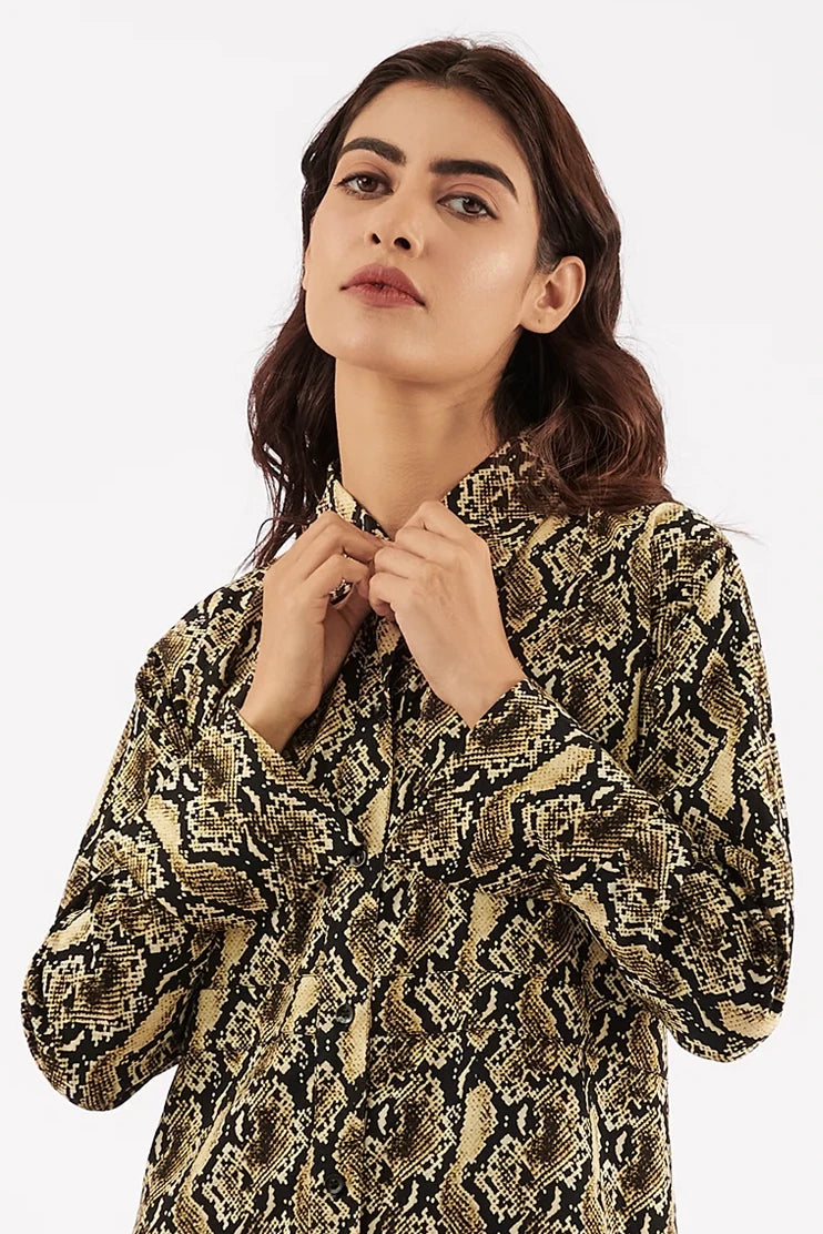 Women's Python Print Button Down Dress