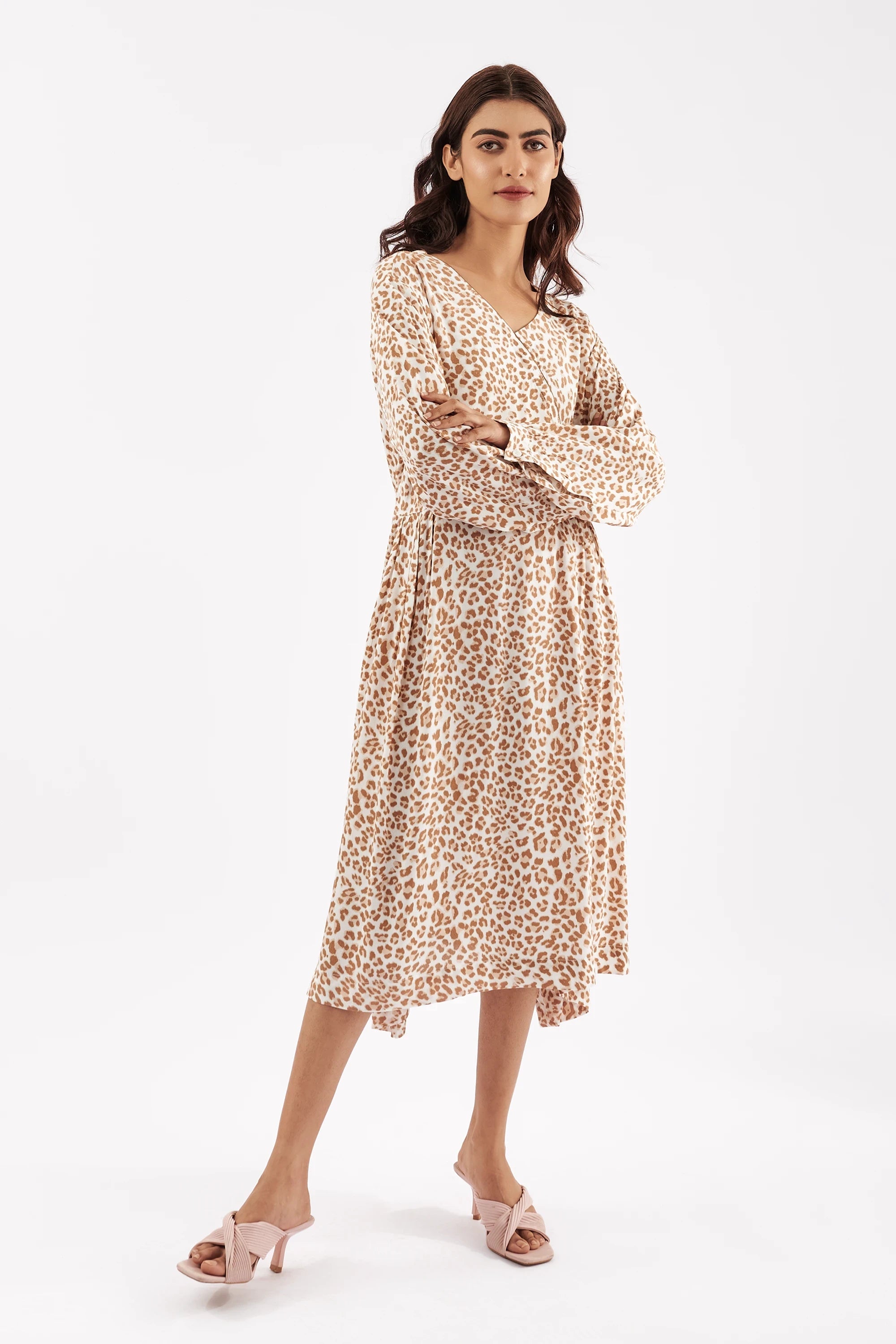 Women's Leopard Print V Neck Dress