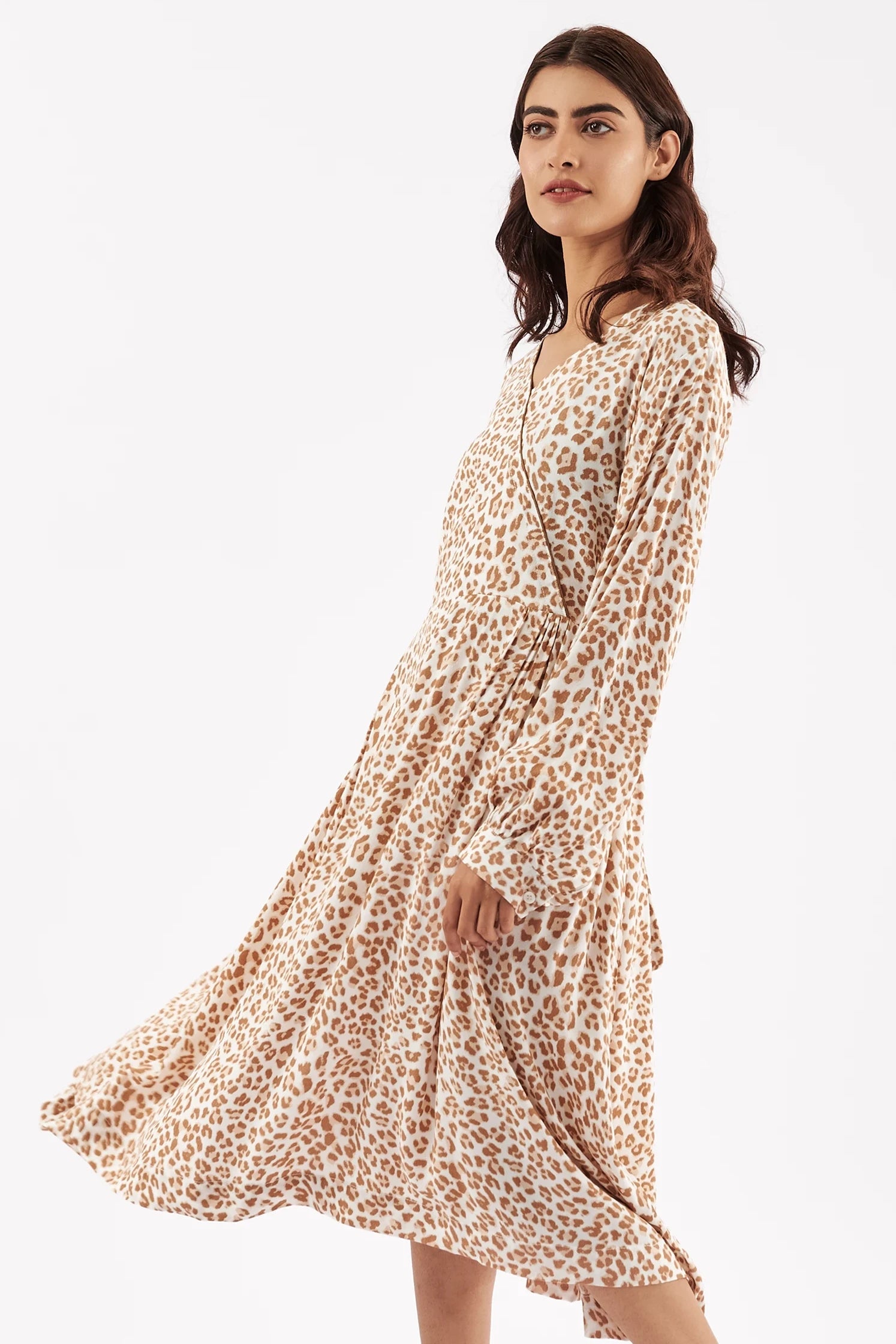 Women's Leopard Print V Neck Dress