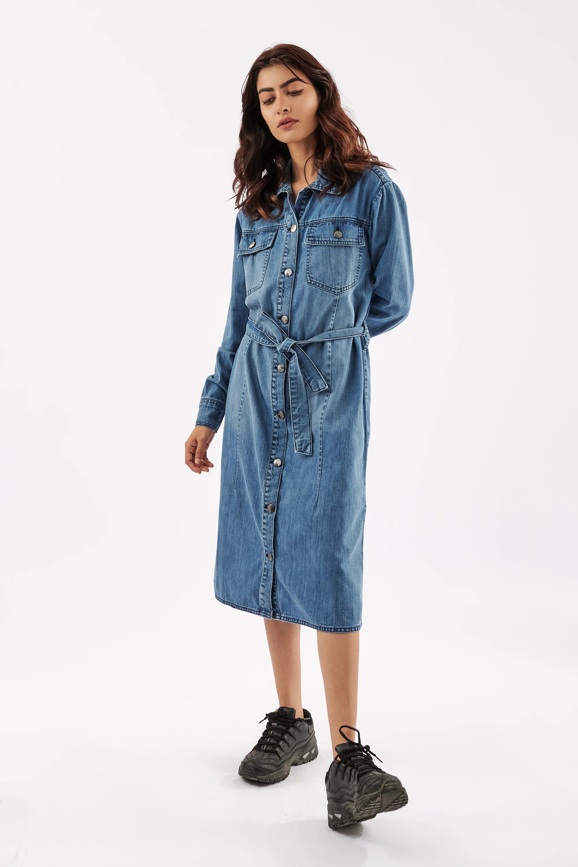 Women's Denim Midi Shirt Dress