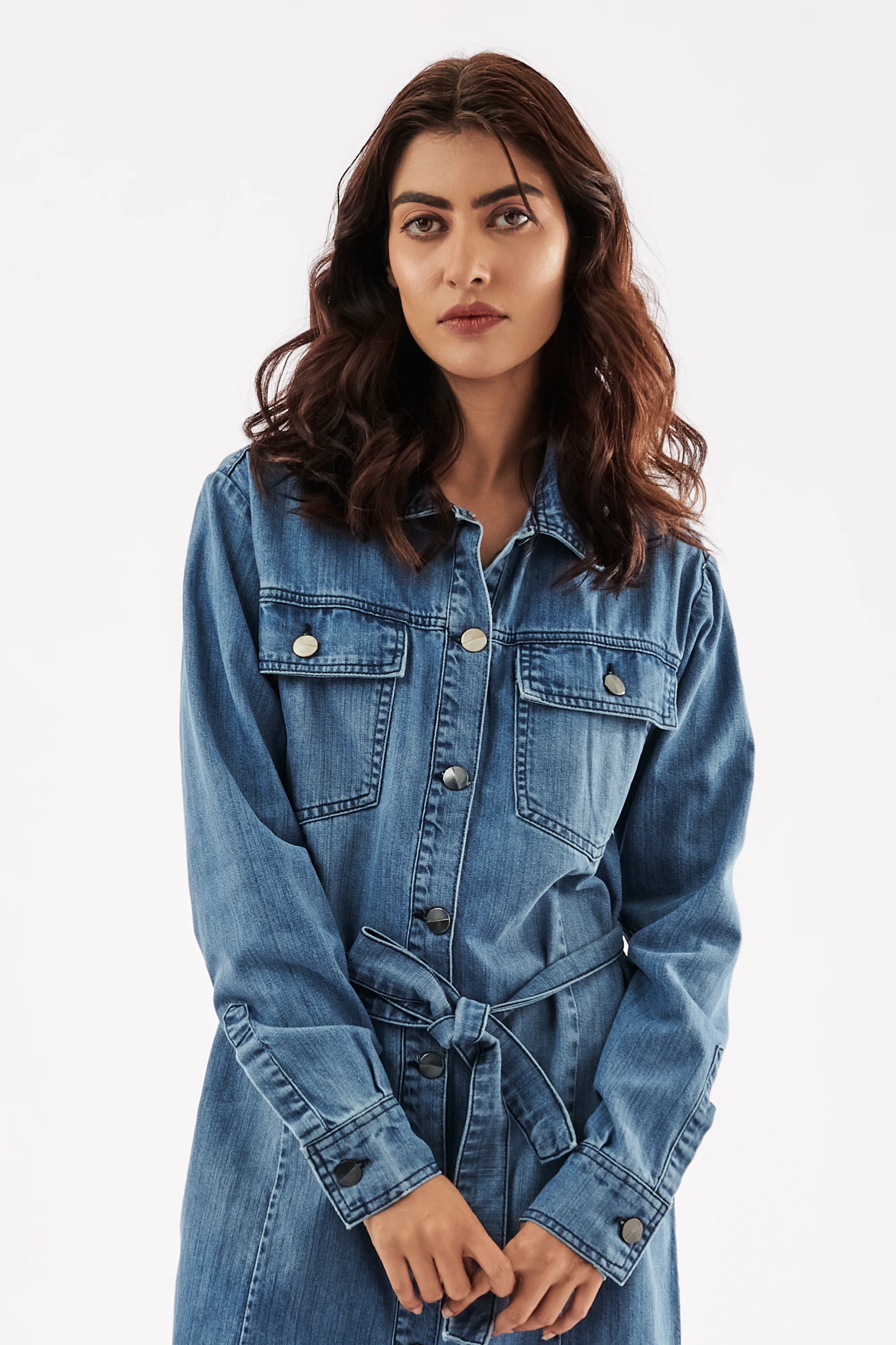 Women's Denim Midi Shirt Dress