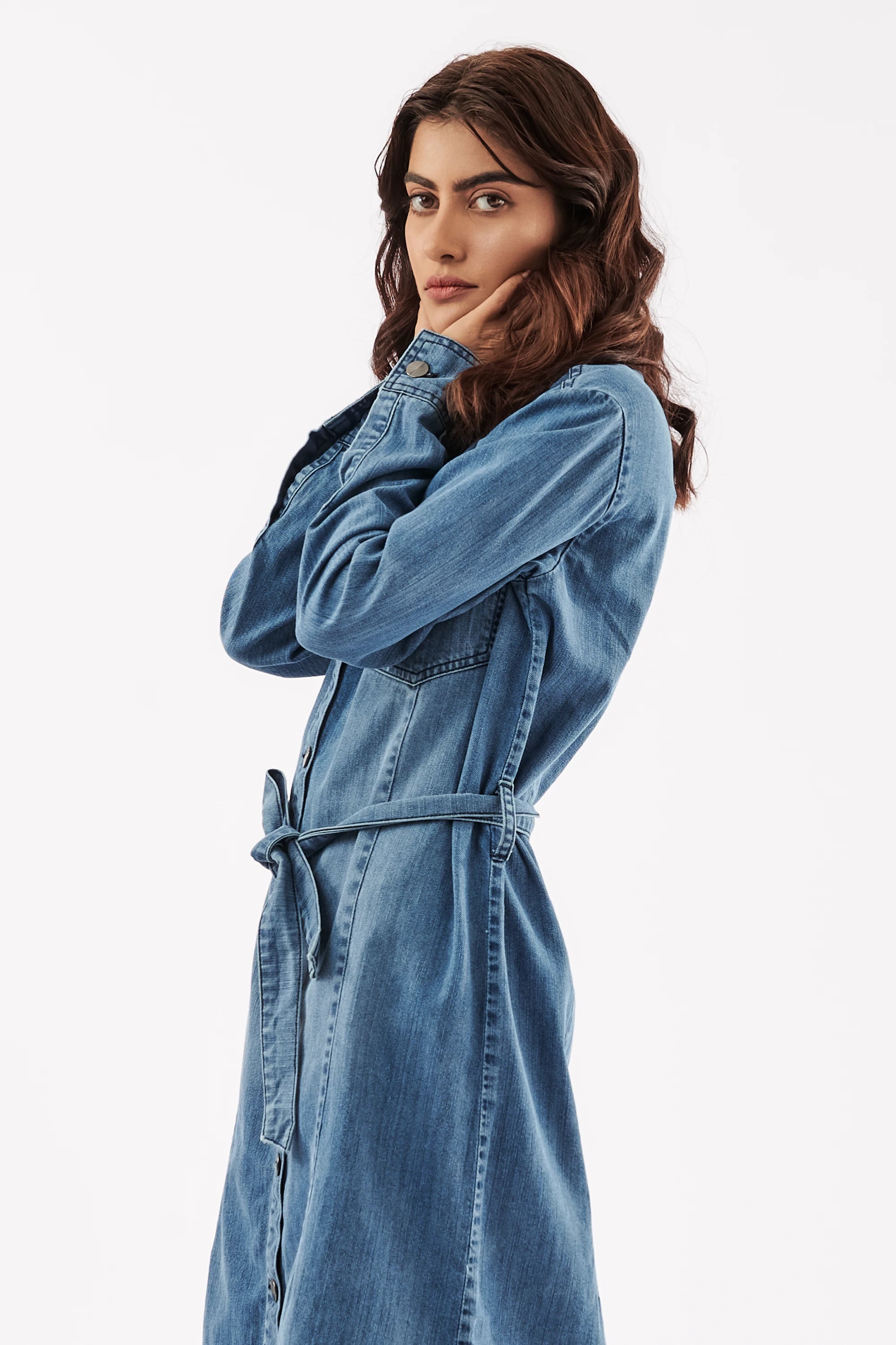 Women's Denim Midi Shirt Dress