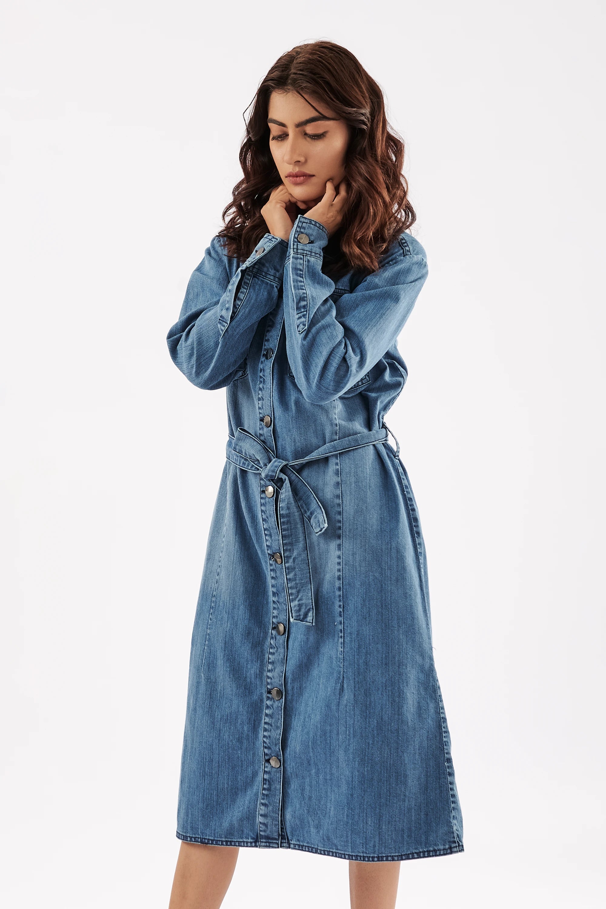 Women's Denim Midi Shirt Dress