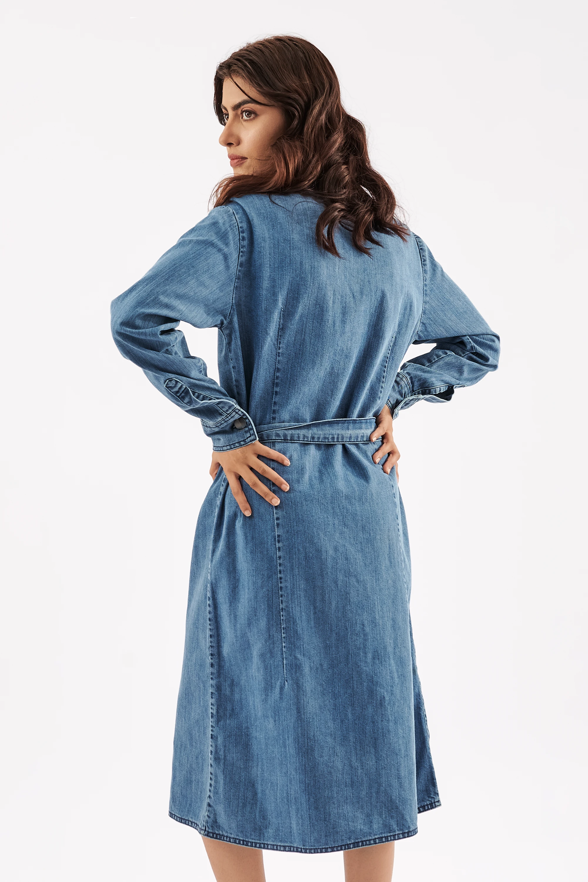 Women's Denim Midi Shirt Dress