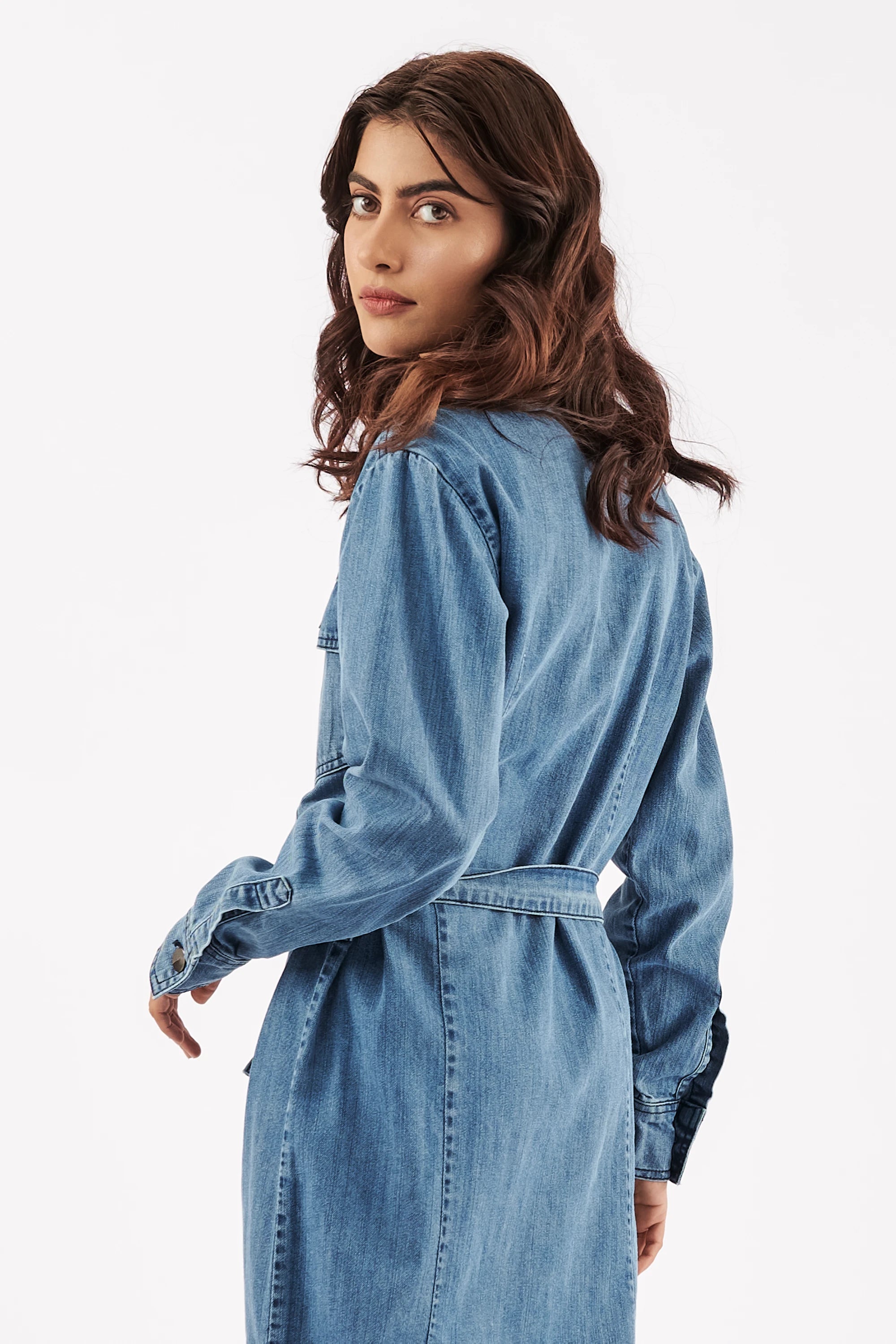 Women's Denim Midi Shirt Dress