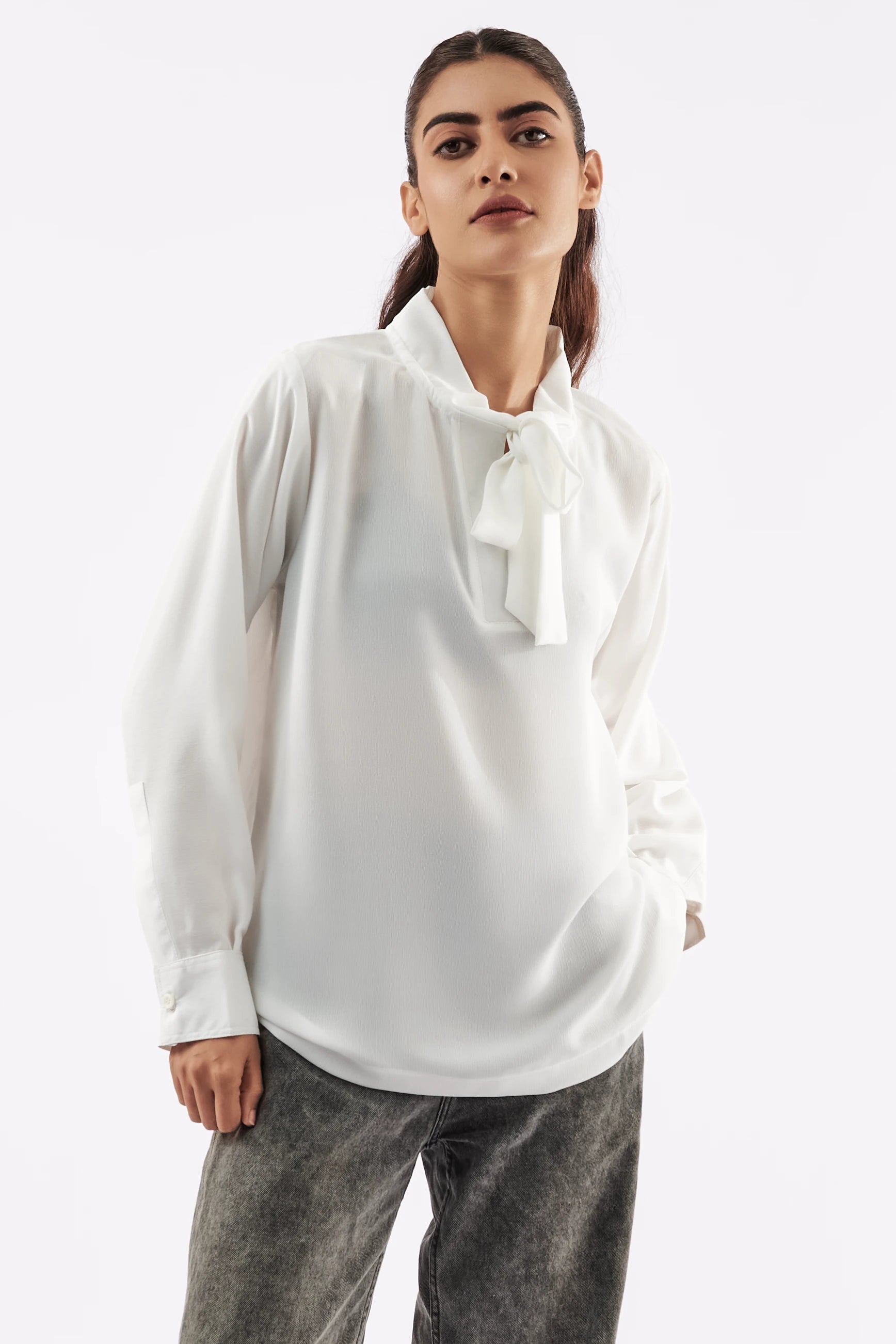 Women's Self Tie Neck Blouse White