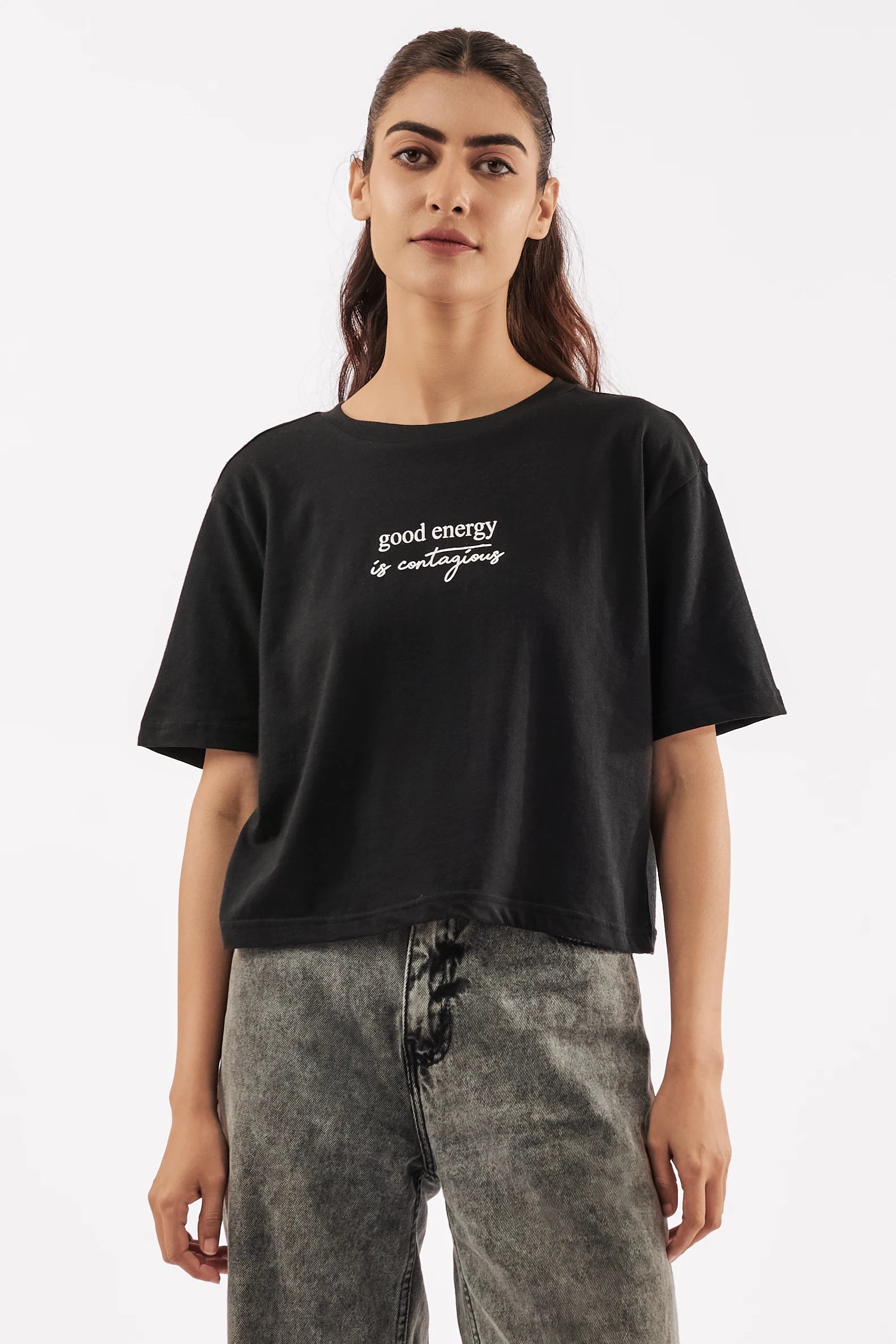 Women's Good Vibes Crop Tee Black