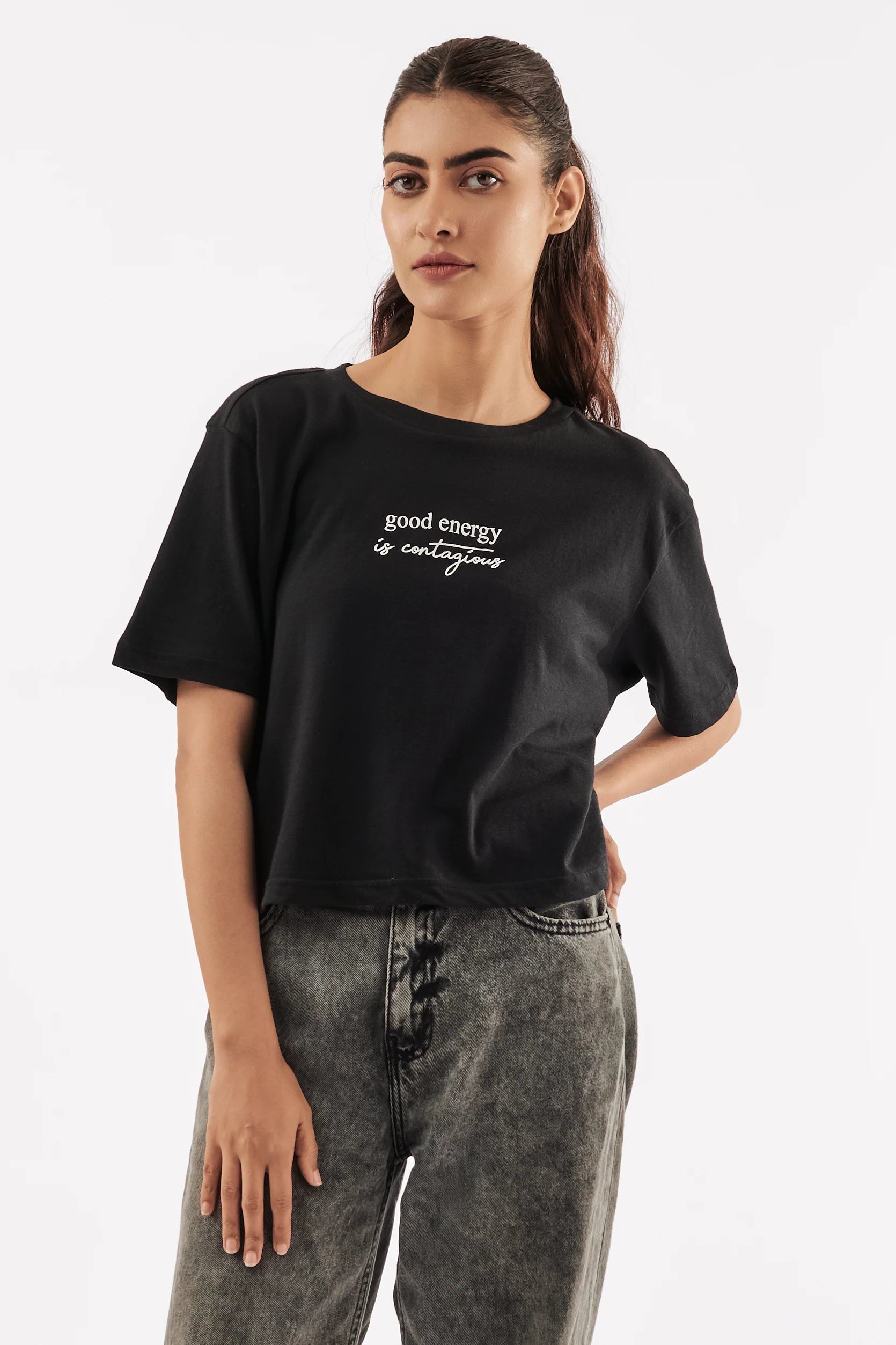 Women's Good Vibes Crop Tee Black