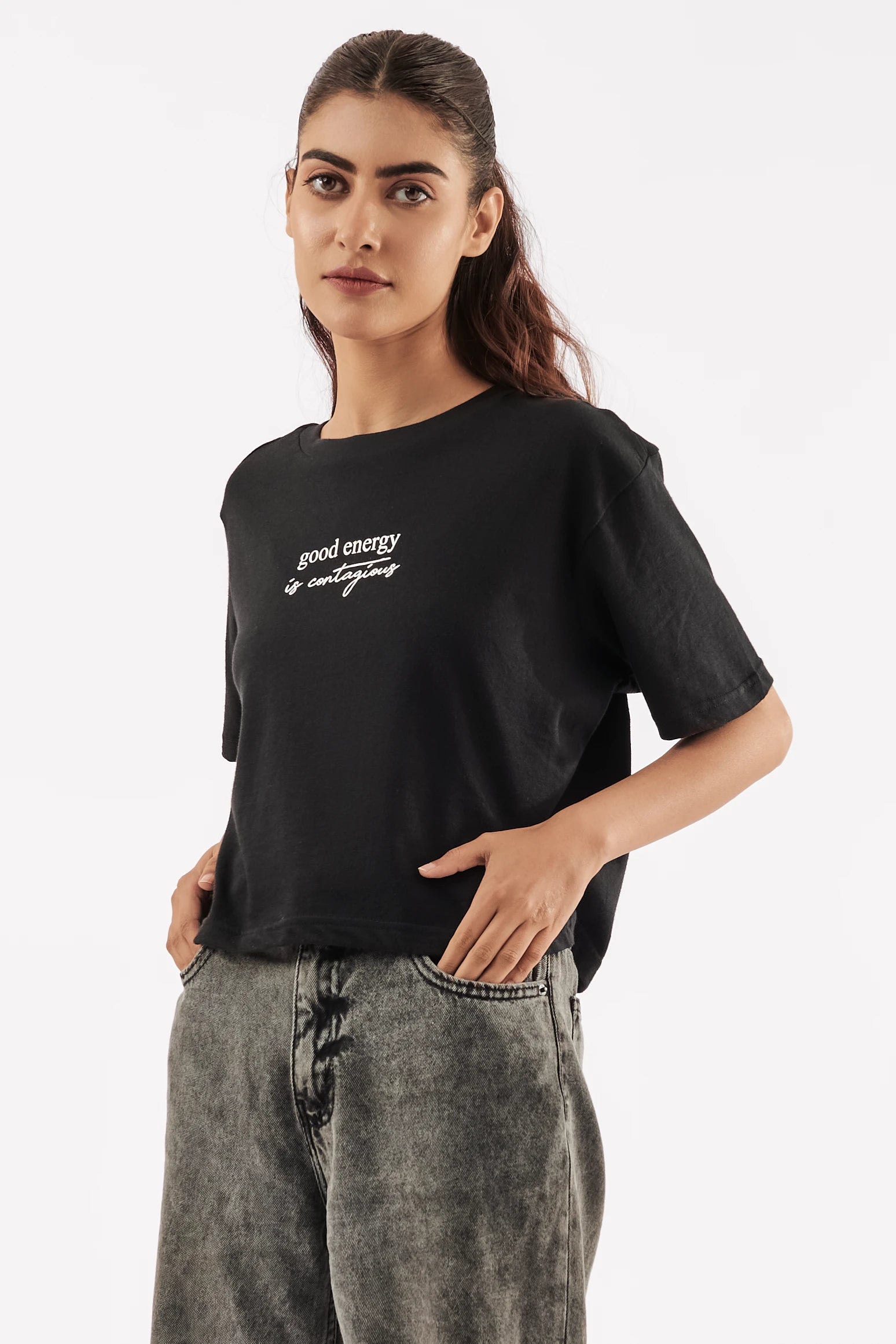 Women's Good Vibes Crop Tee Black