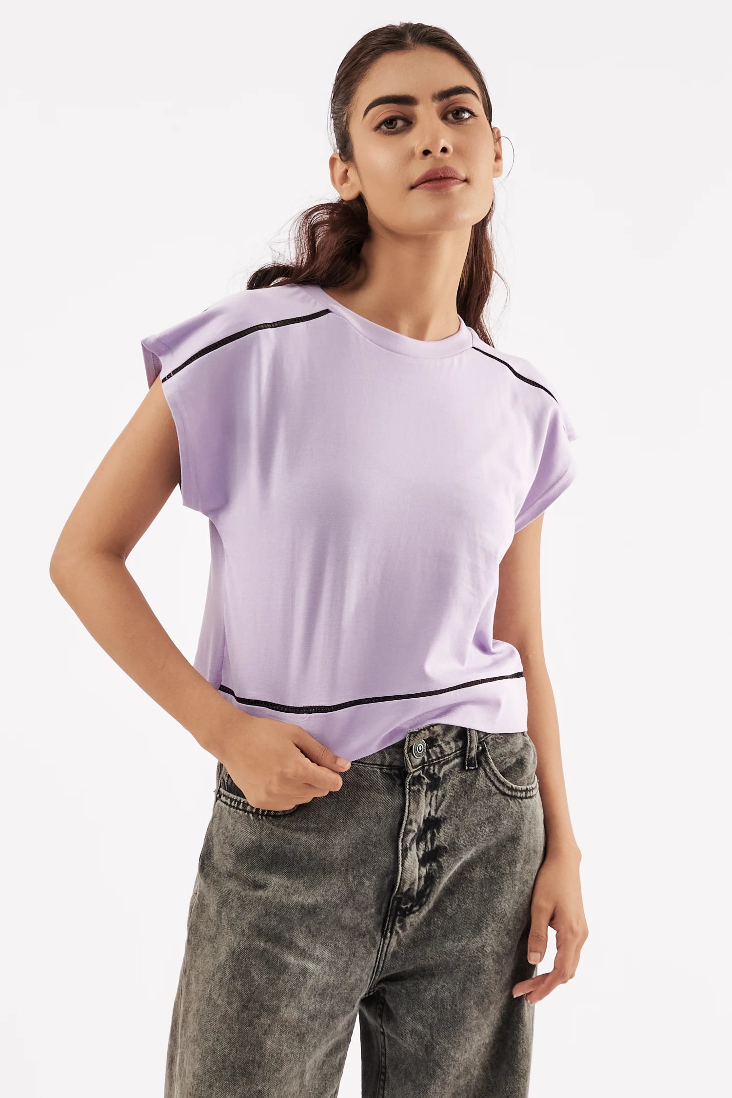 Women's Striped Muscle Tee Purple