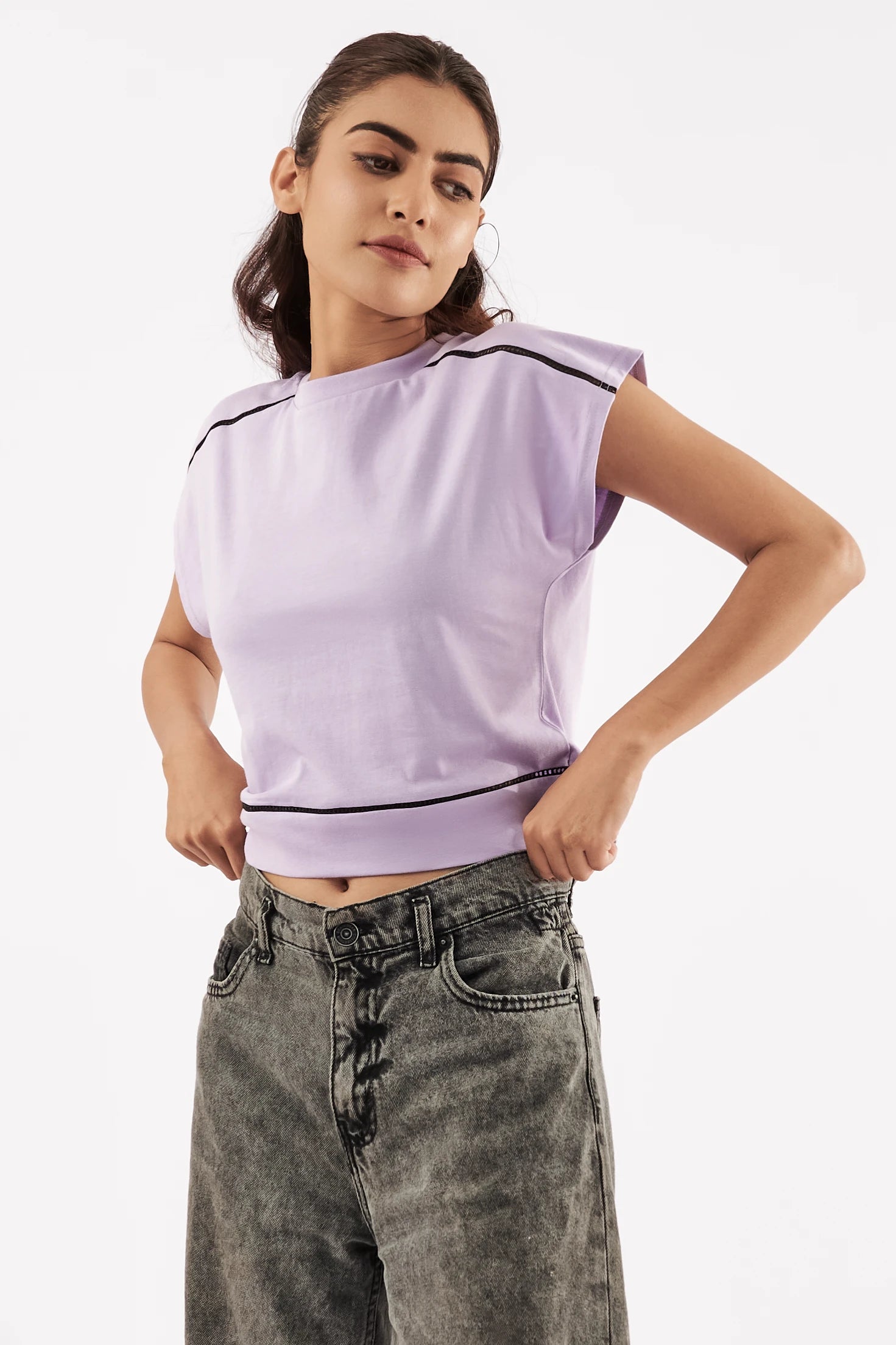Women's Striped Muscle Tee Purple
