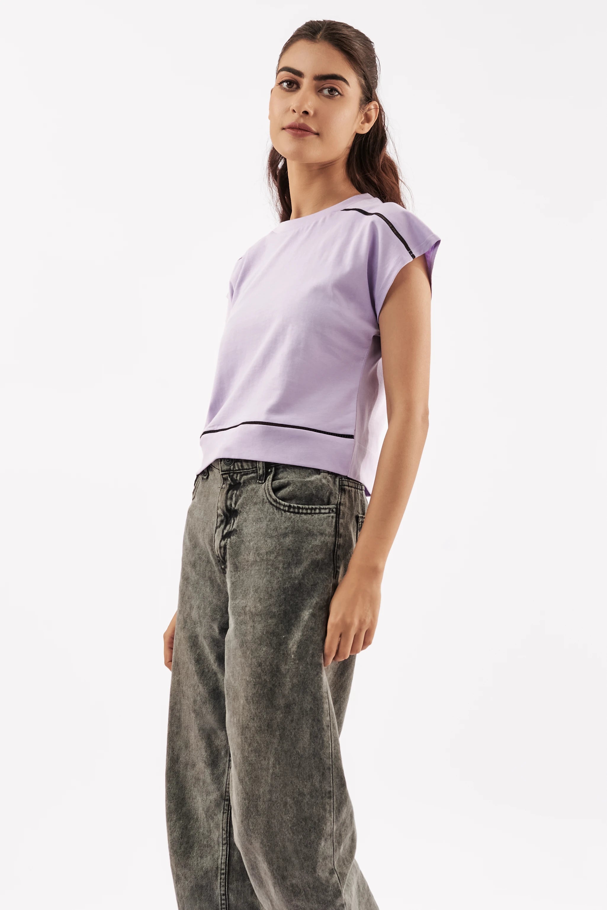 Women's Striped Muscle Tee Purple