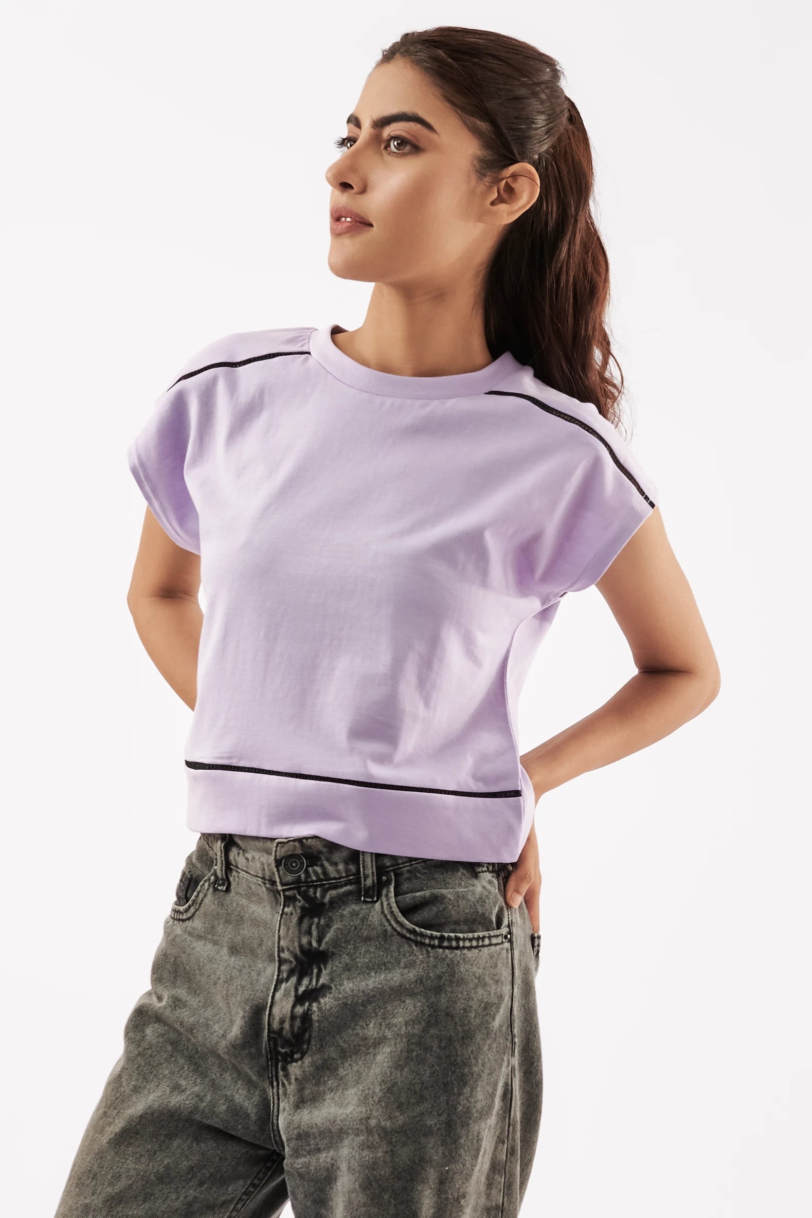 Women's Striped Muscle Tee Purple