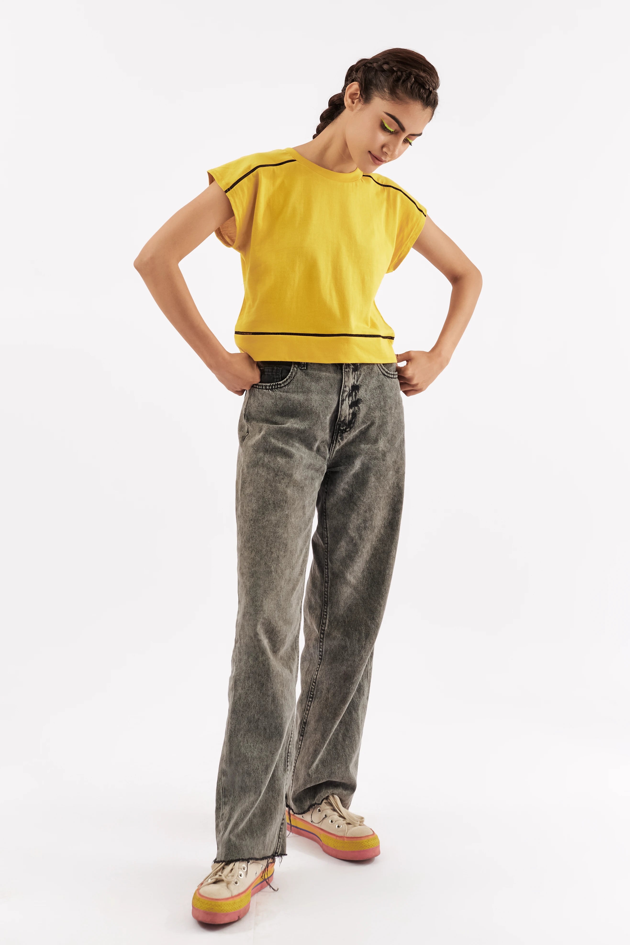 Women's Striped Muscle Tee Mustard