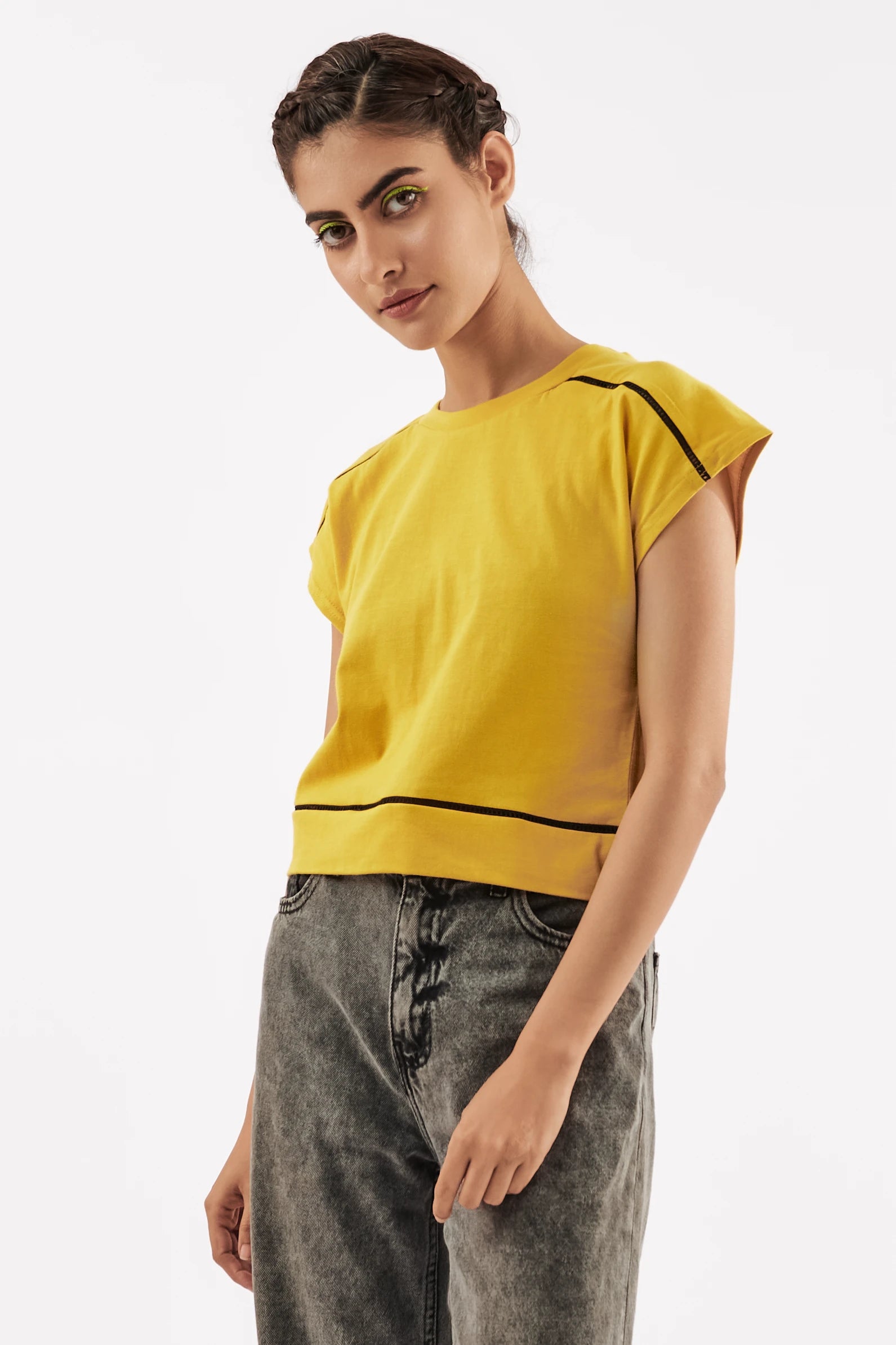 Women's Striped Muscle Tee Mustard