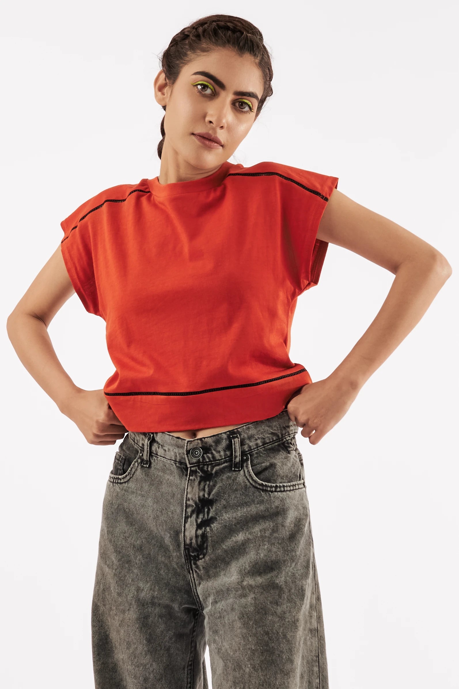 Women's Striped Muscle Tee Clay Red