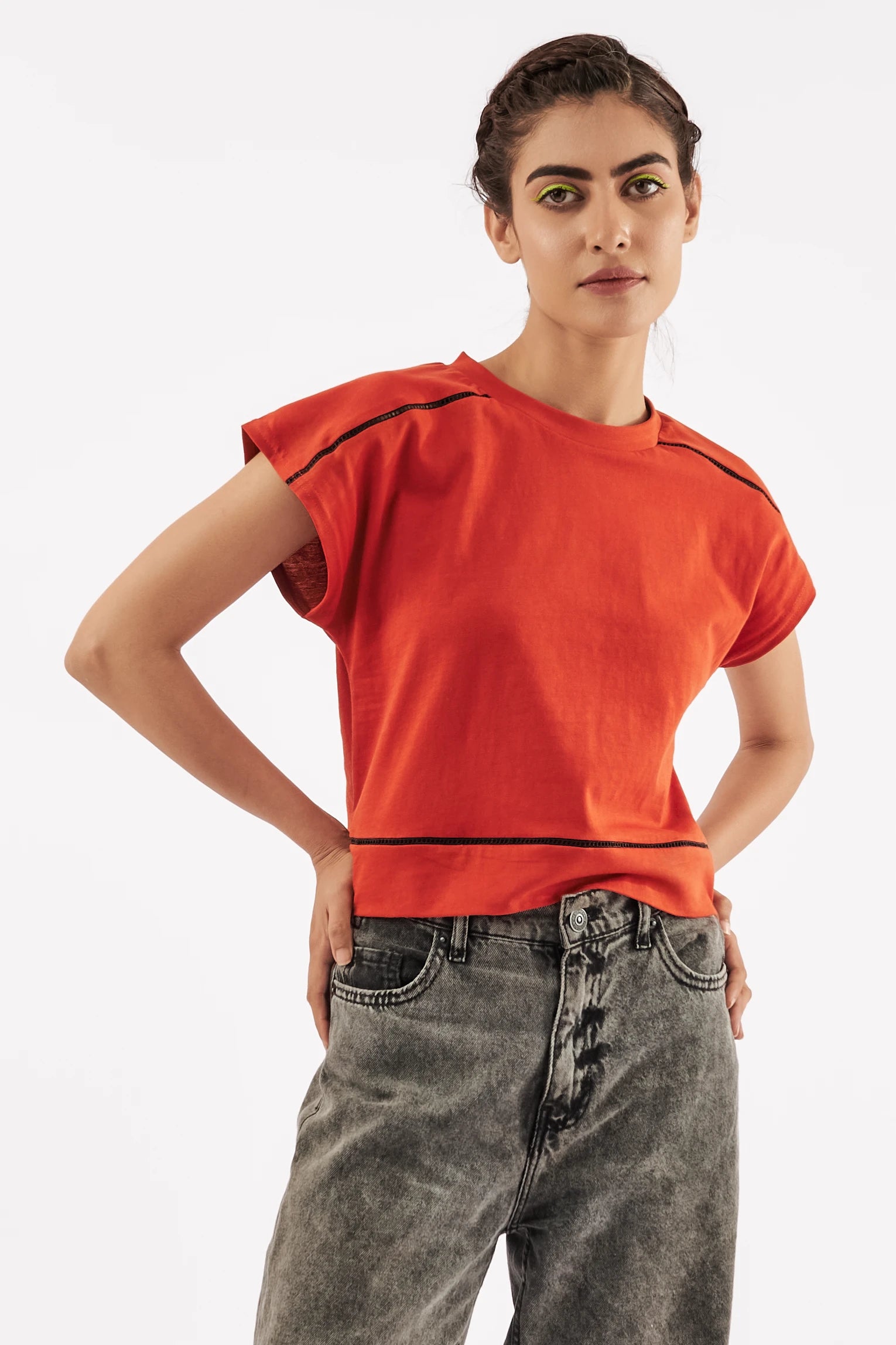 Women's Striped Muscle Tee Clay Red
