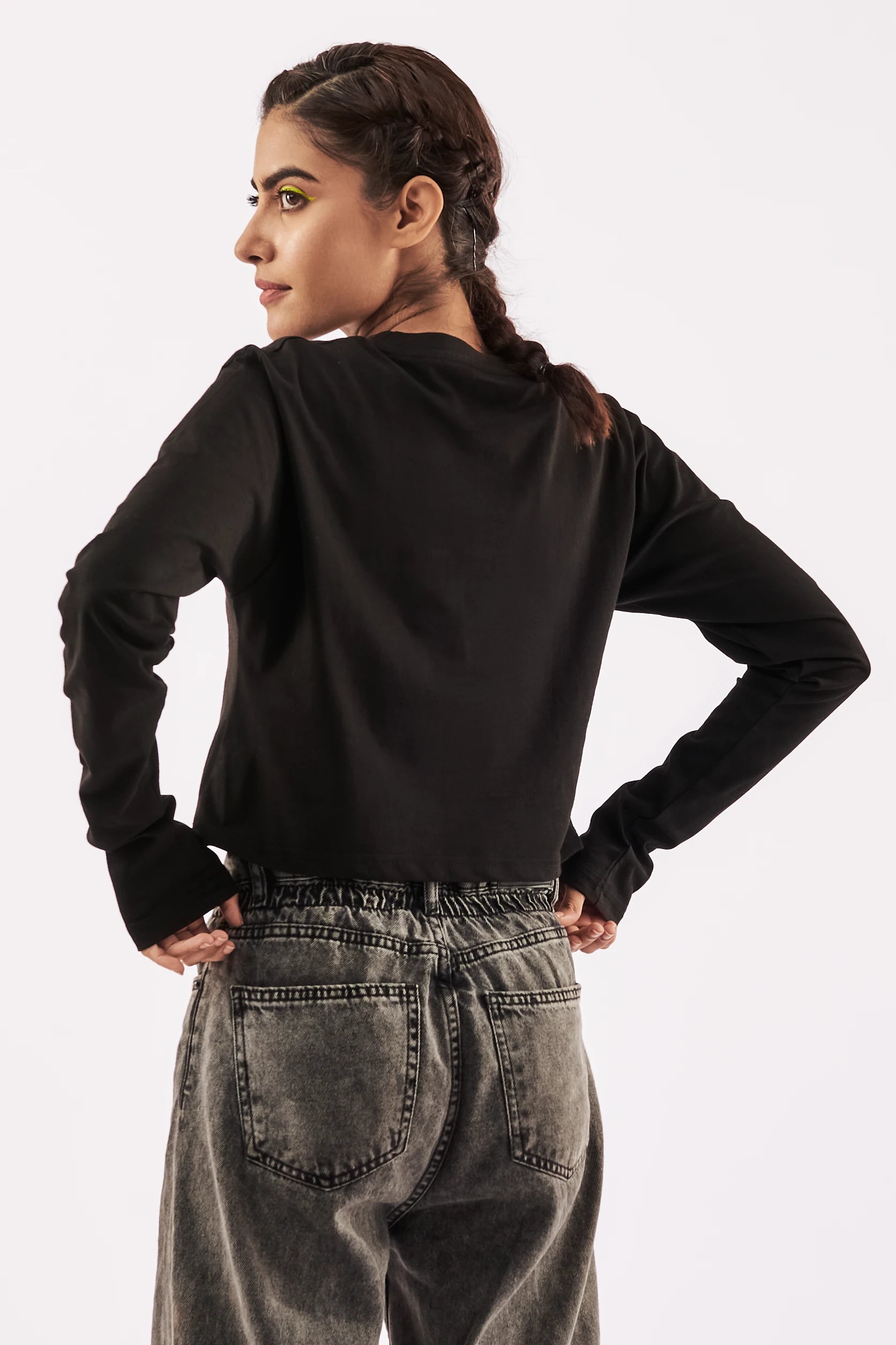 Women's Full Sleeve Crop Tee Black