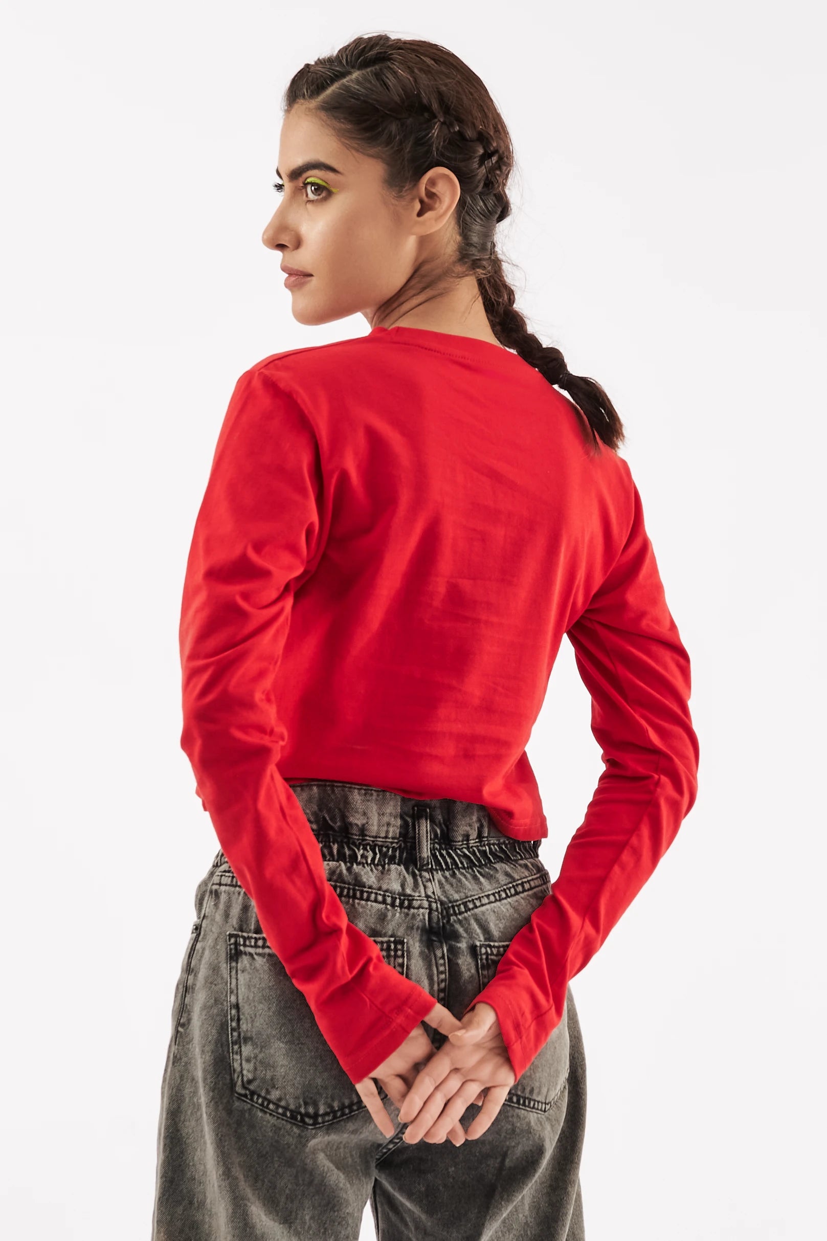 Women's Full Sleeve Crop Tee Red