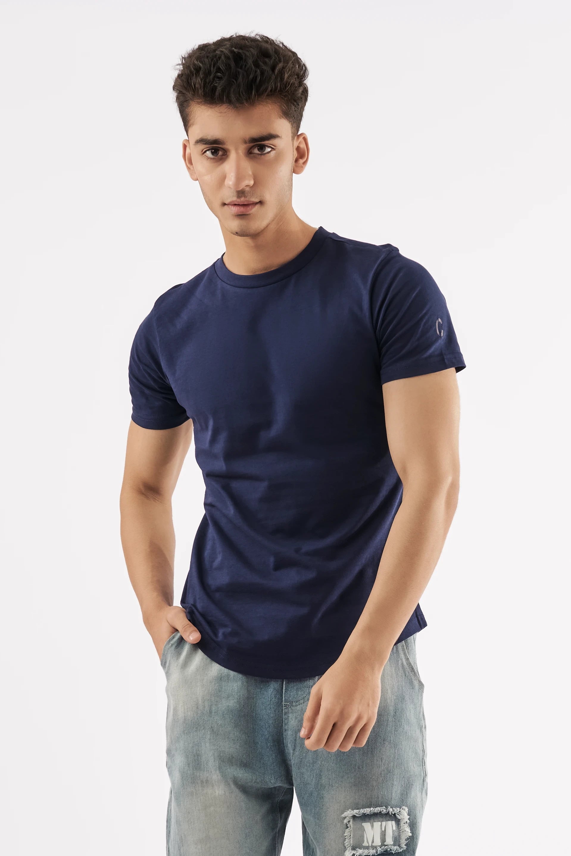Men s Curved Hem T Shirt Navy