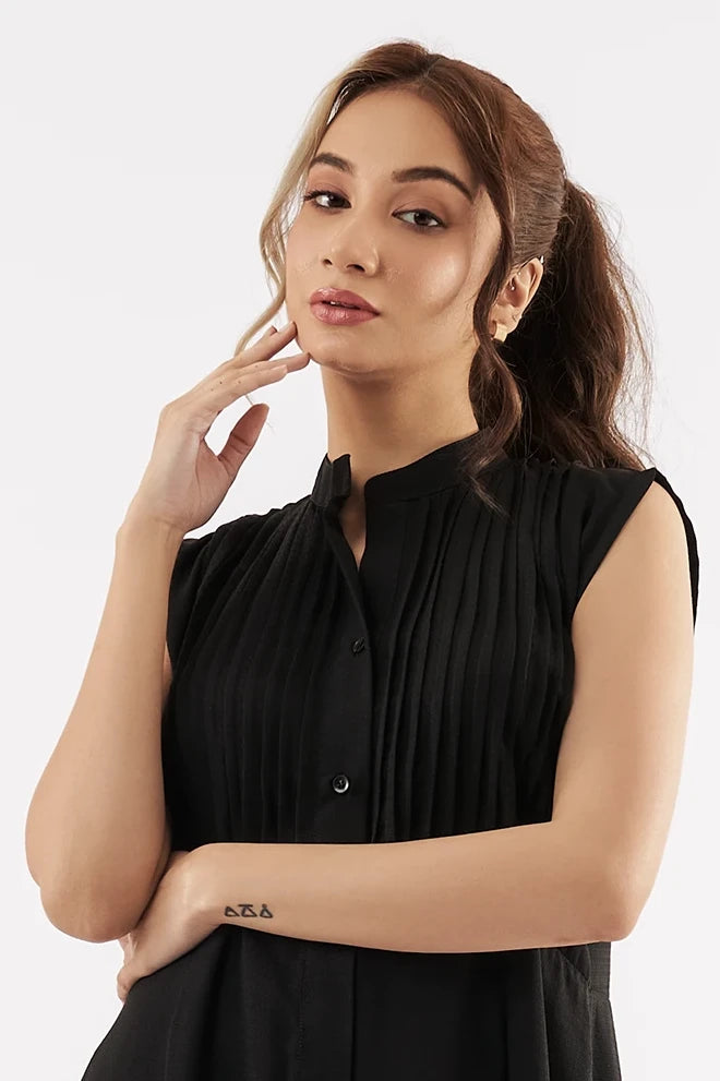 Women's Sleeveless Long Gathered Shirt