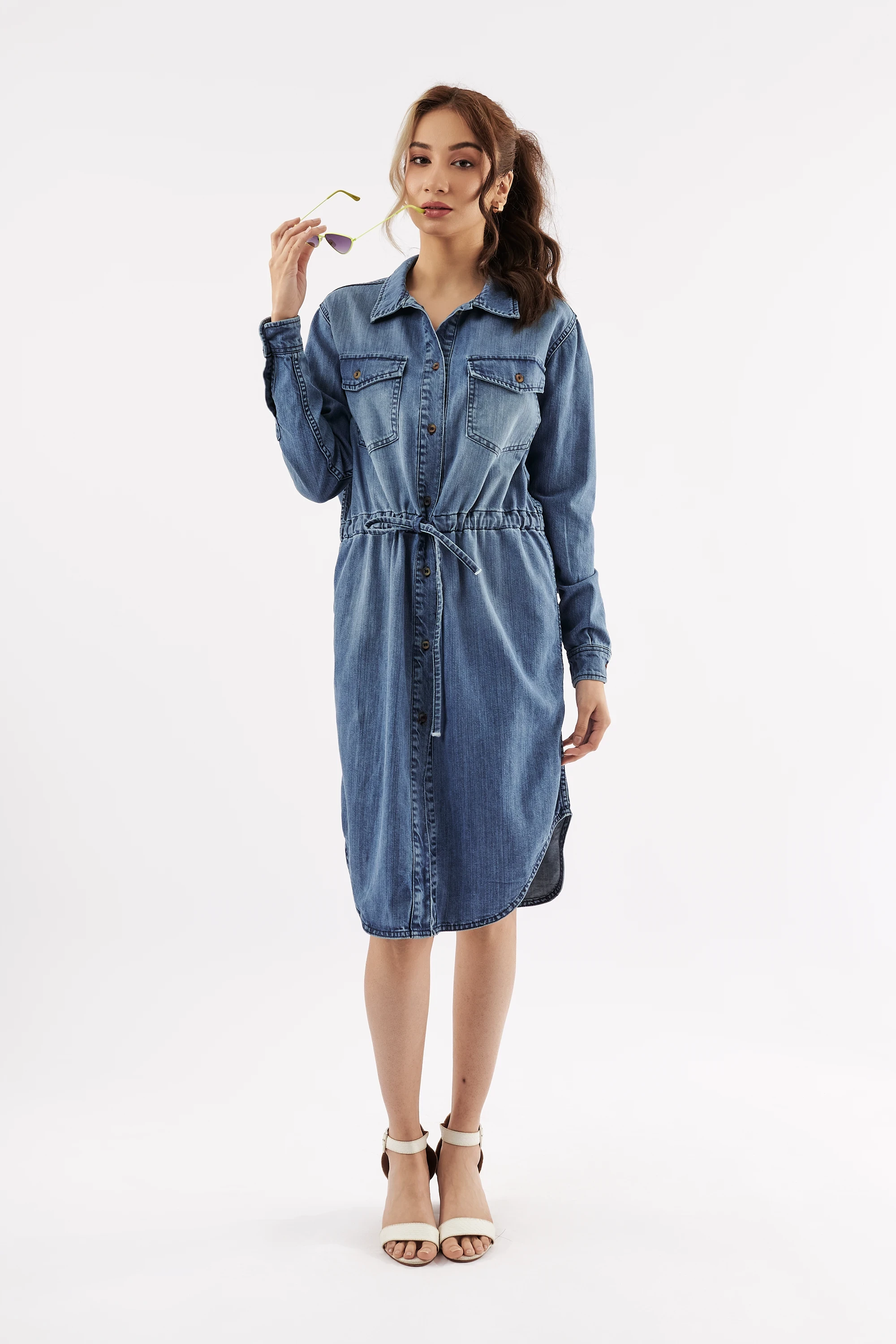 Women's Belted Denim Shirt Dress