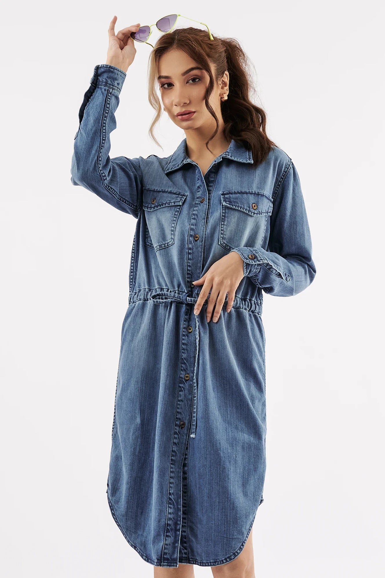 Women's Belted Denim Shirt Dress