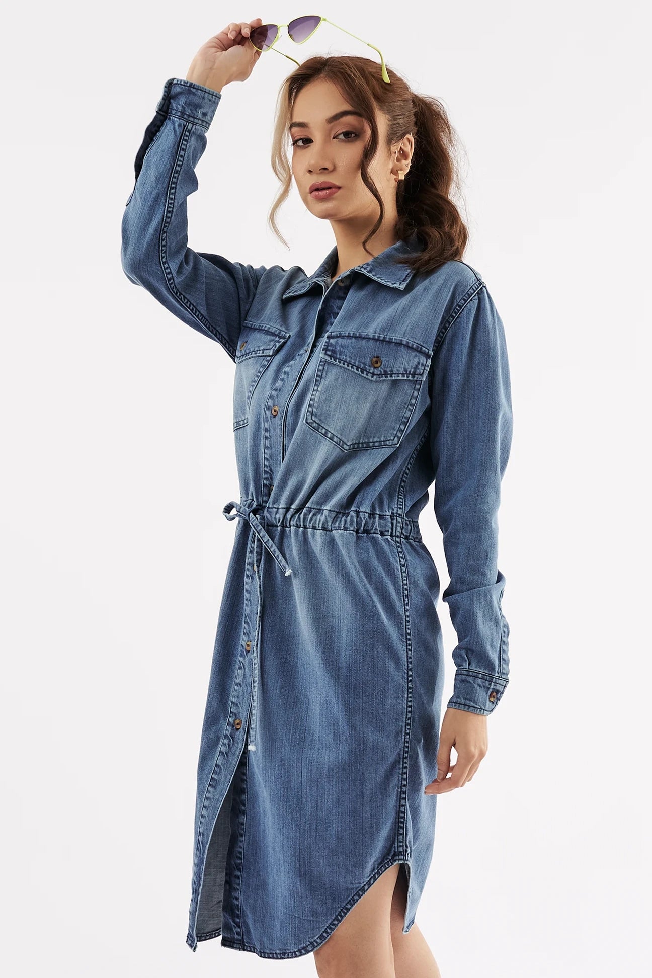 Women's Belted Denim Shirt Dress