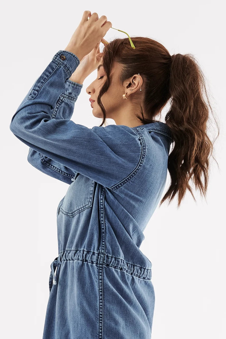 Women's Belted Denim Shirt Dress