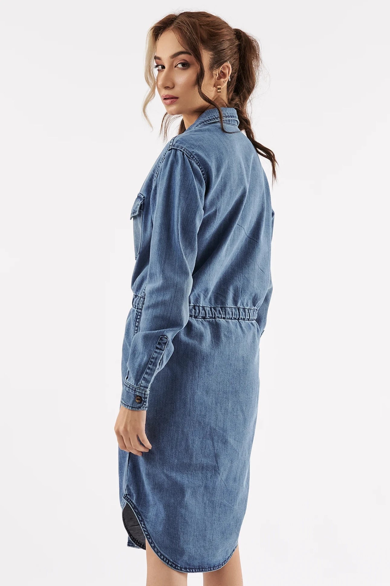 Women's Belted Denim Shirt Dress