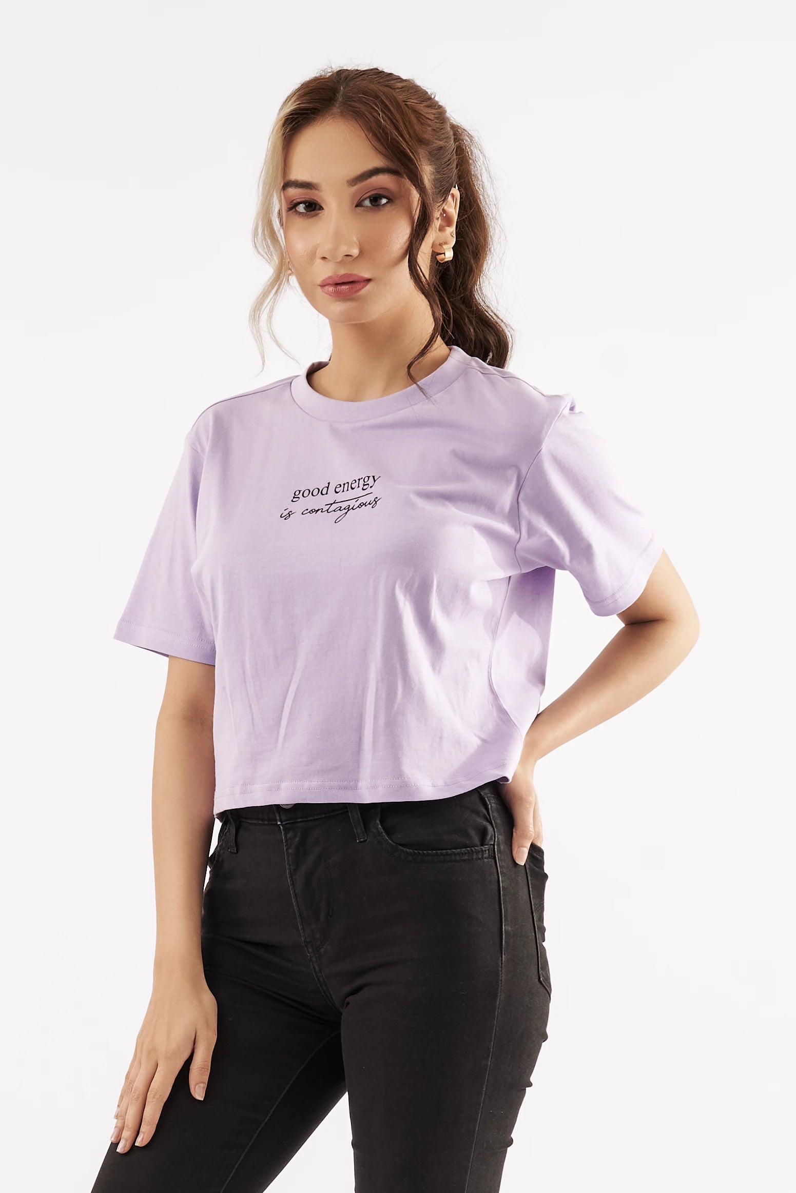Women's Good Vibes Crop Tee Purple