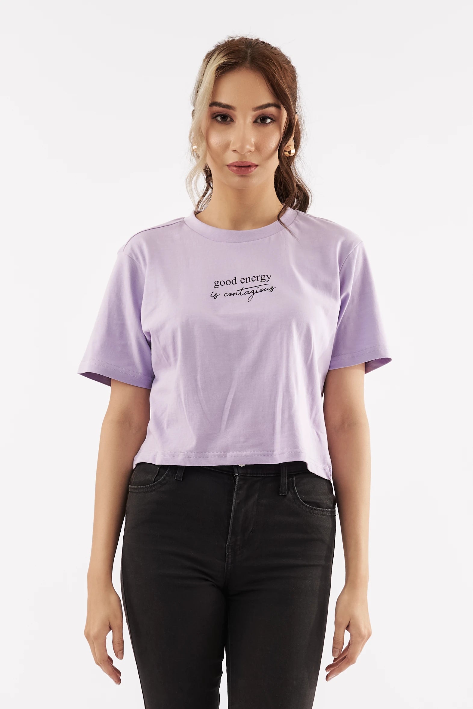 Women's Good Vibes Crop Tee Purple