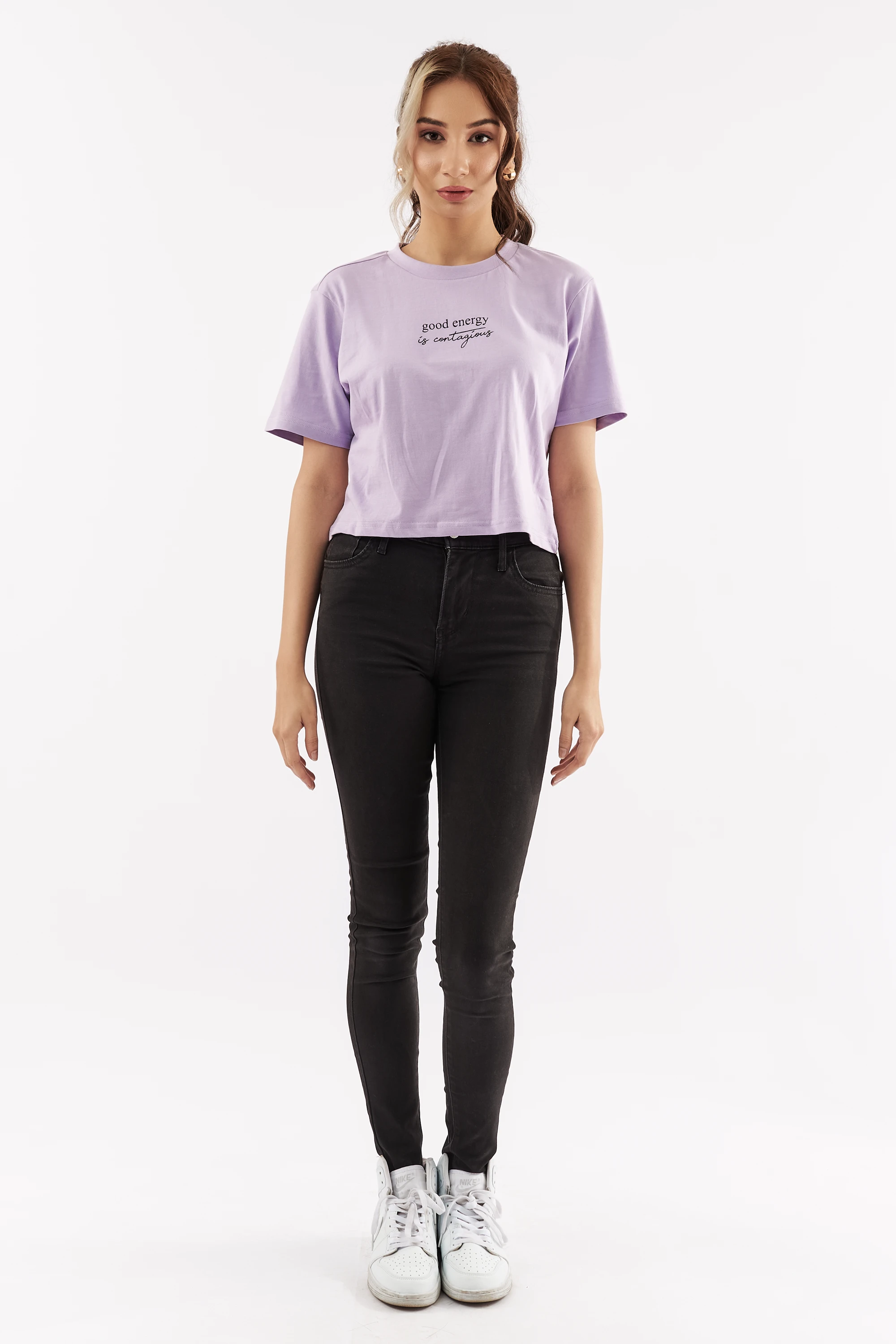 Women's Good Vibes Crop Tee Purple