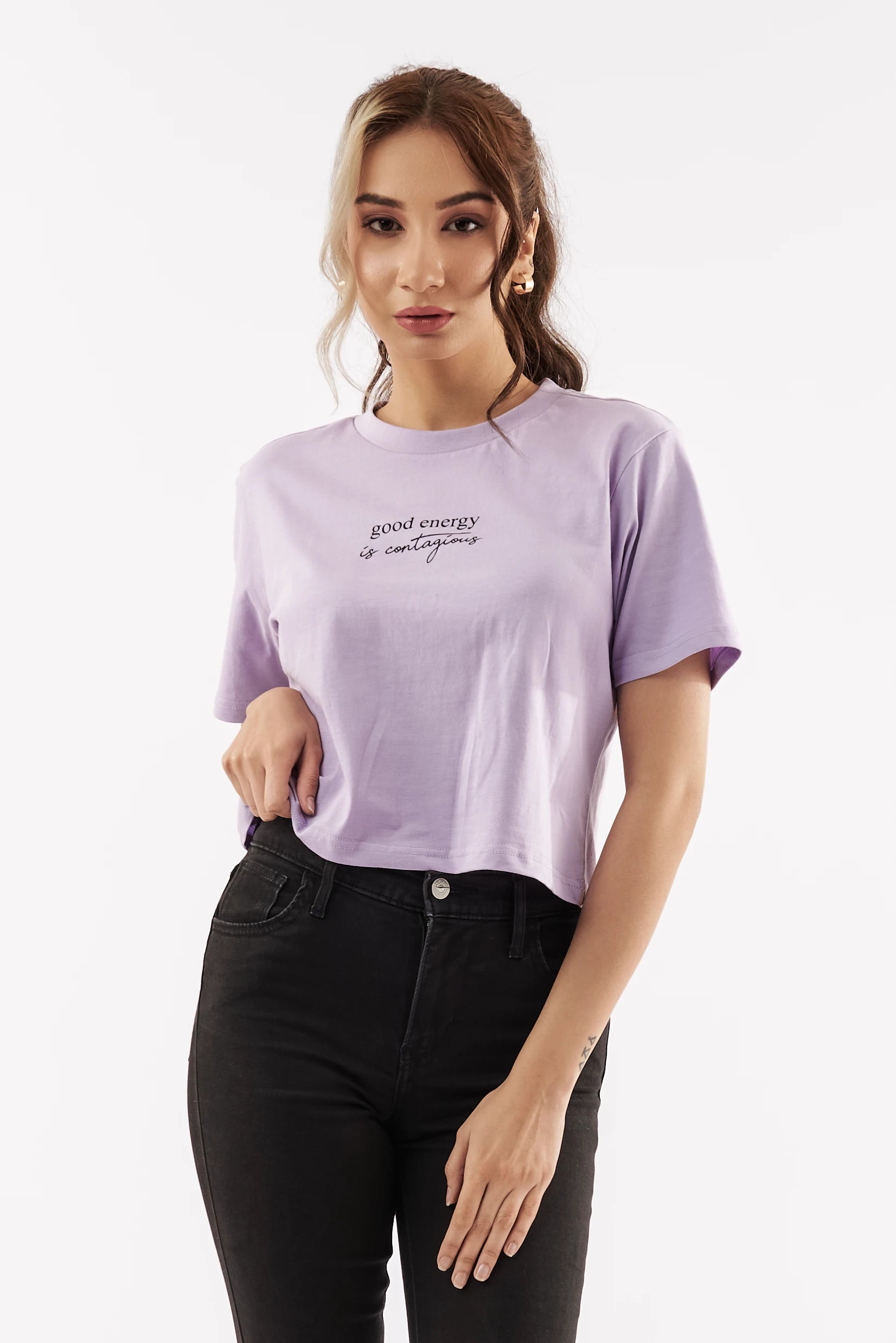 Women's Good Vibes Crop Tee Purple