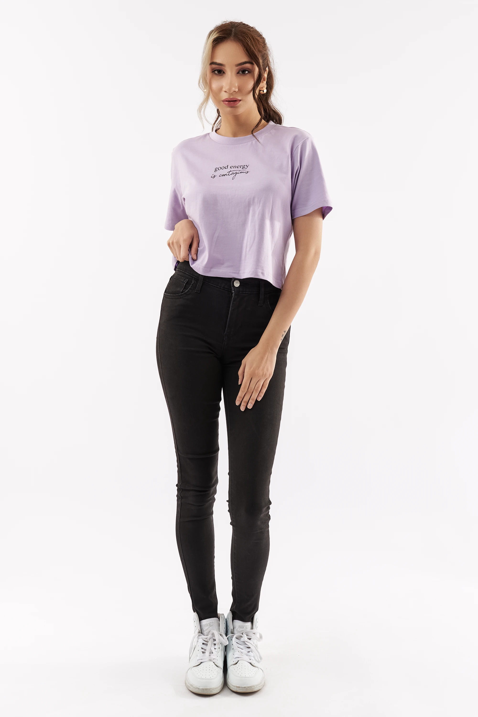 Women's Good Vibes Crop Tee Purple