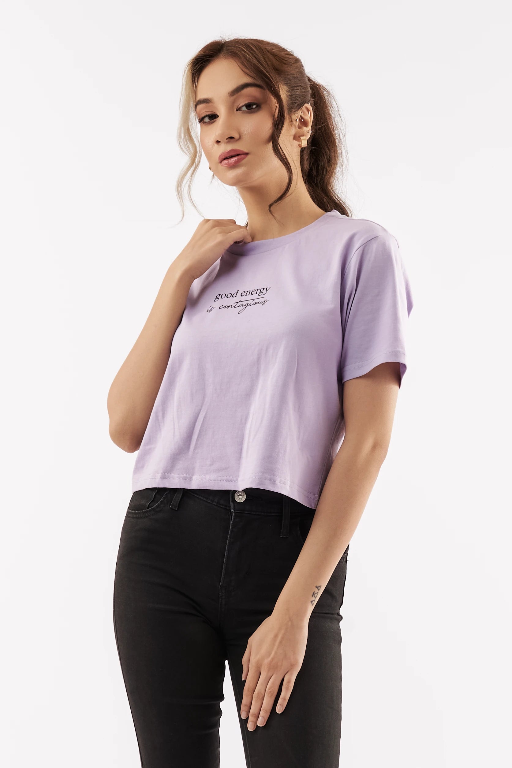 Women's Good Vibes Crop Tee Purple