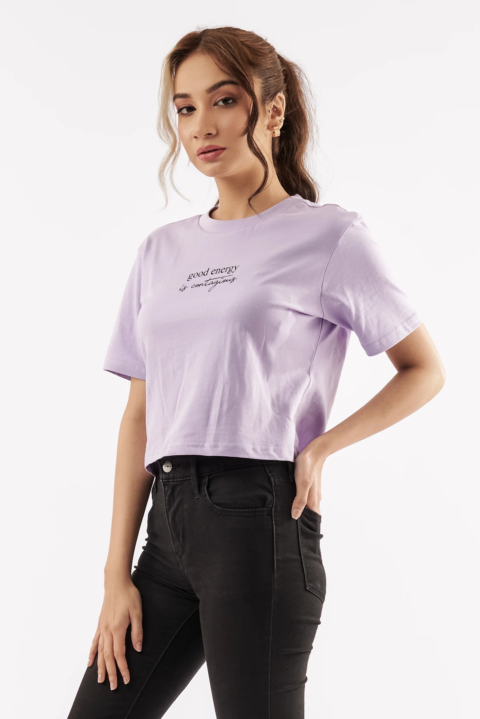 Women's Good Vibes Crop Tee Purple