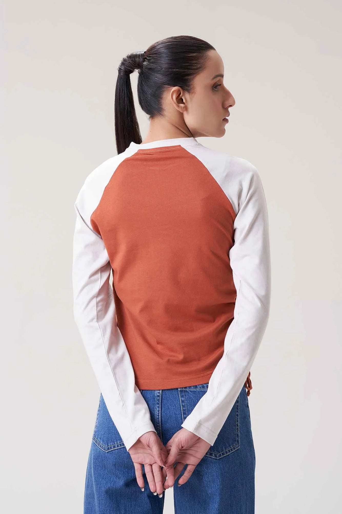 Rust & White Long-Sleeve Raglan Sweatshirt for Women