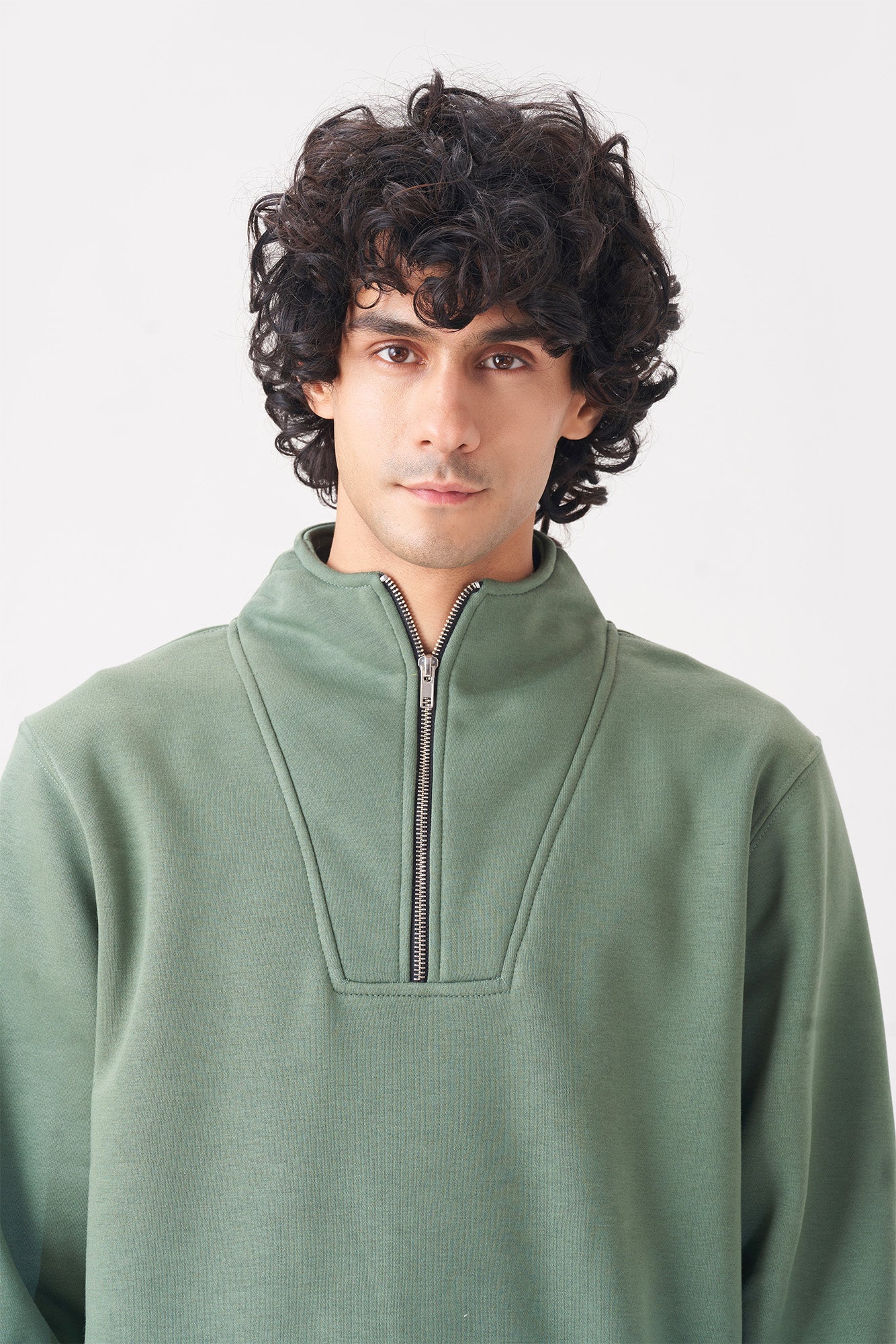 Classic Half-Zip Sweatshirt for Men in Green