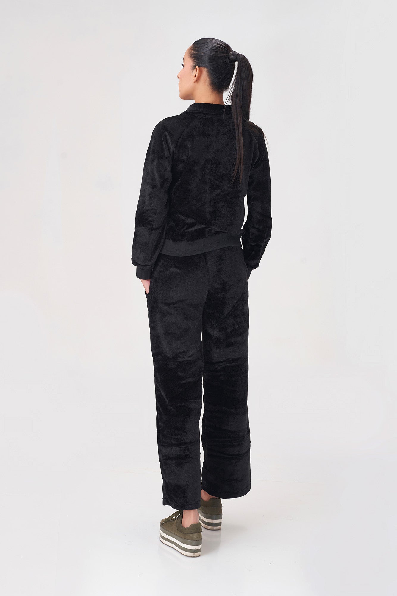 Women’s Black Velvet Tracksuit with "CHIEF" Embroidery