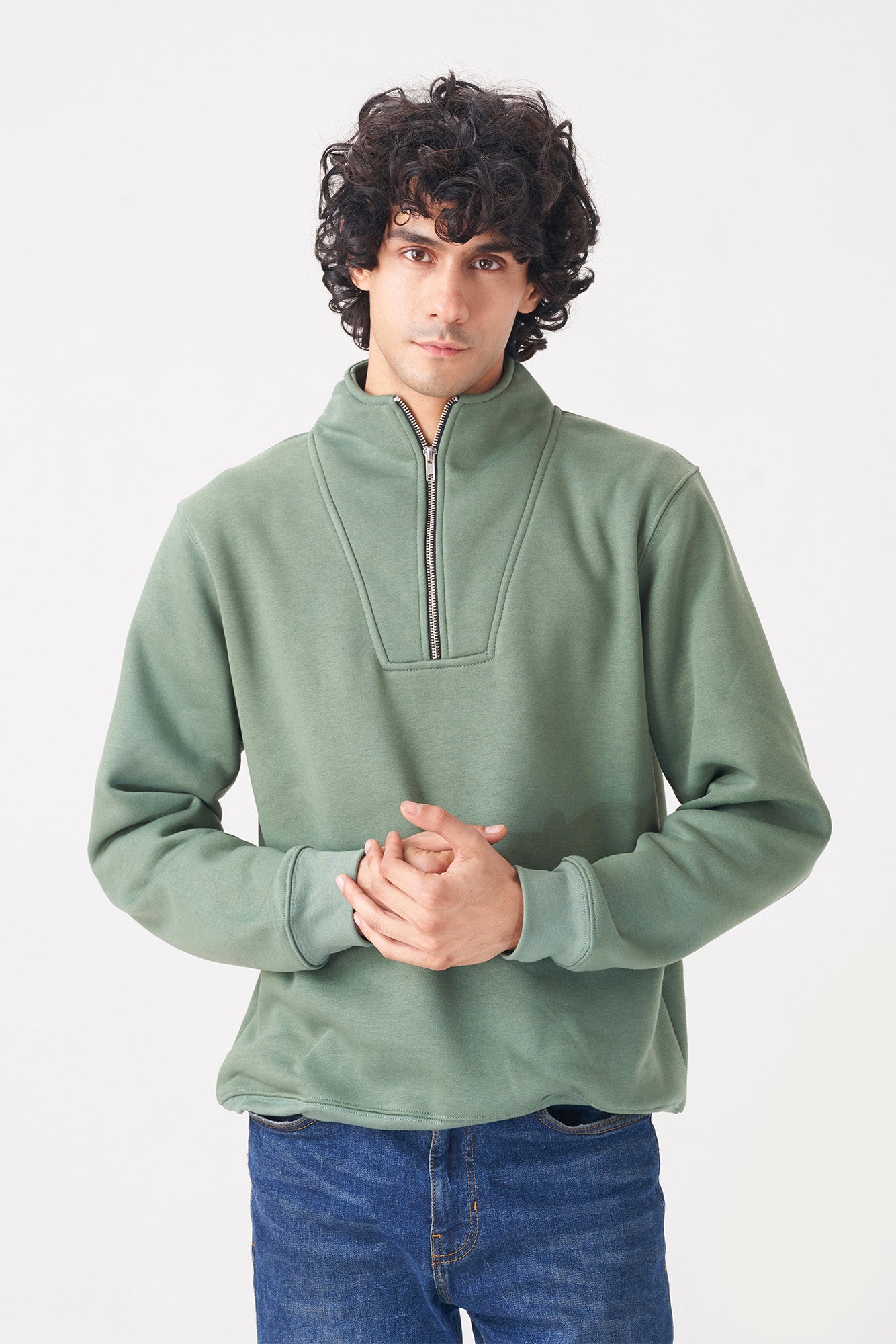 Classic Half-Zip Sweatshirt for Men in Green