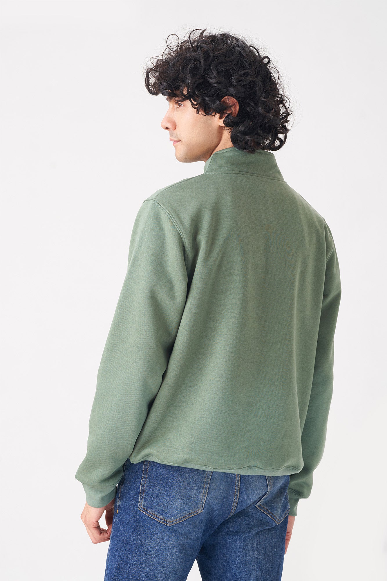 Classic Half-Zip Sweatshirt for Men in Green