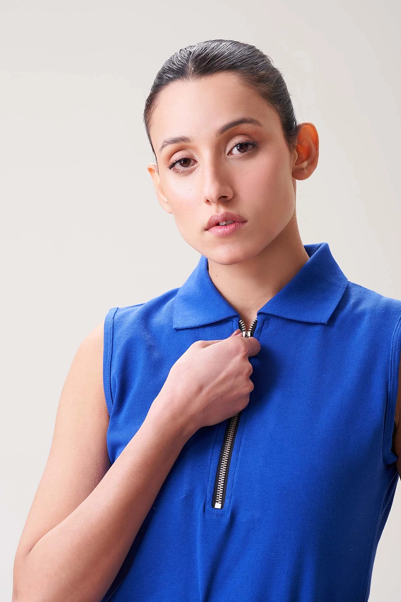 Royal Blue Sleeveless Polo Zip Top for Women