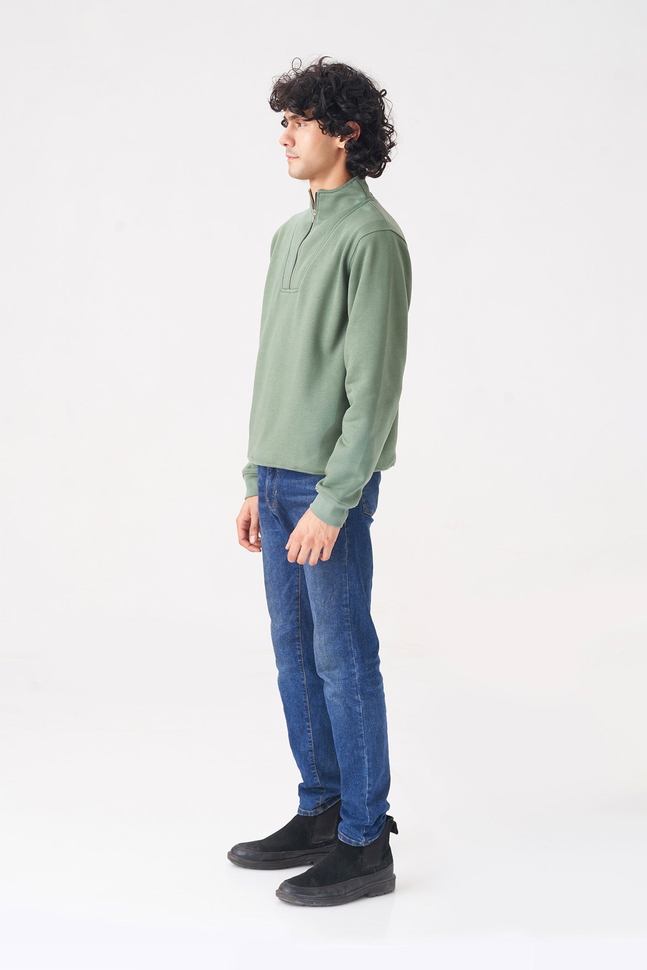 Classic Half-Zip Sweatshirt for Men in Green