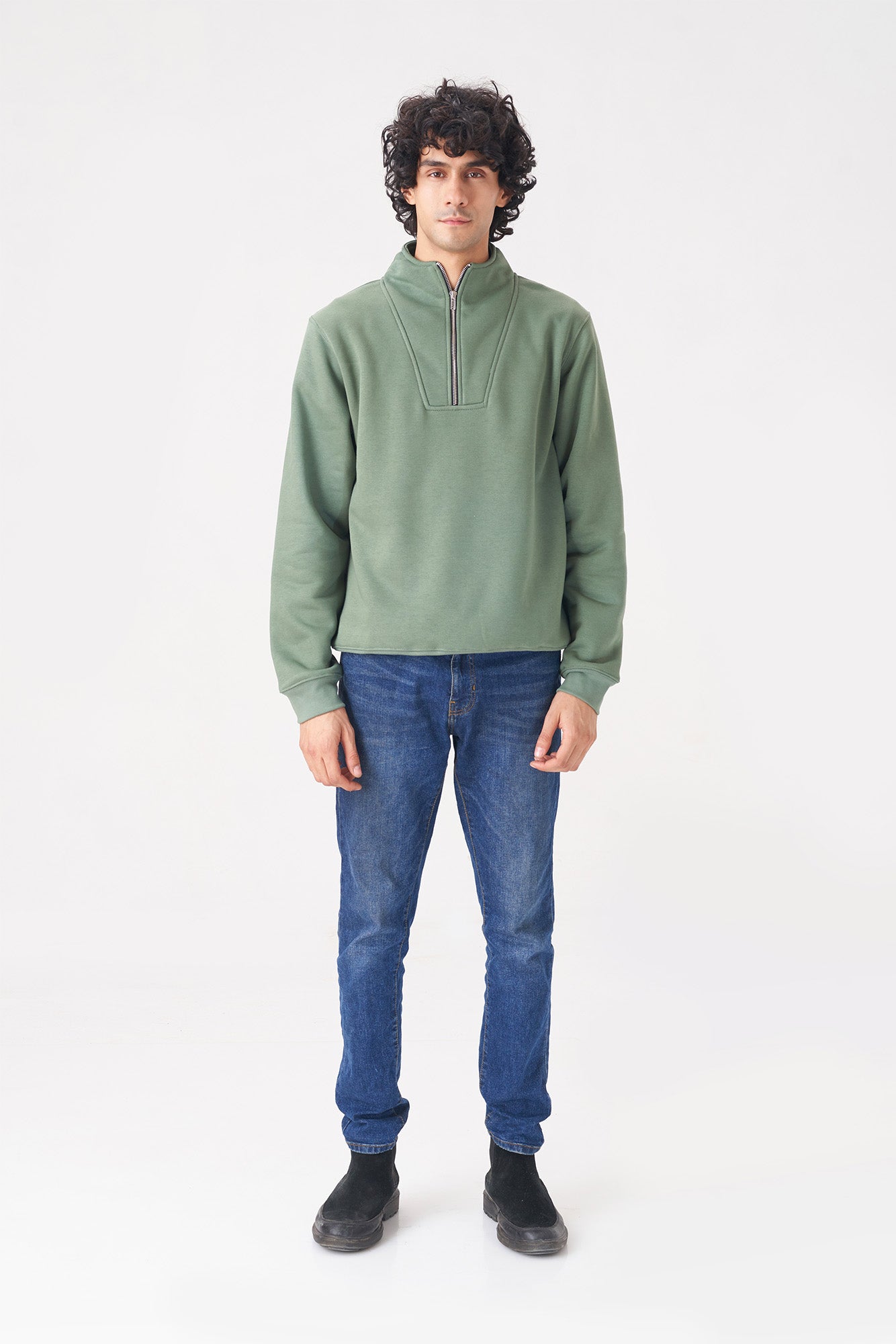 Classic Half-Zip Sweatshirt for Men in Green