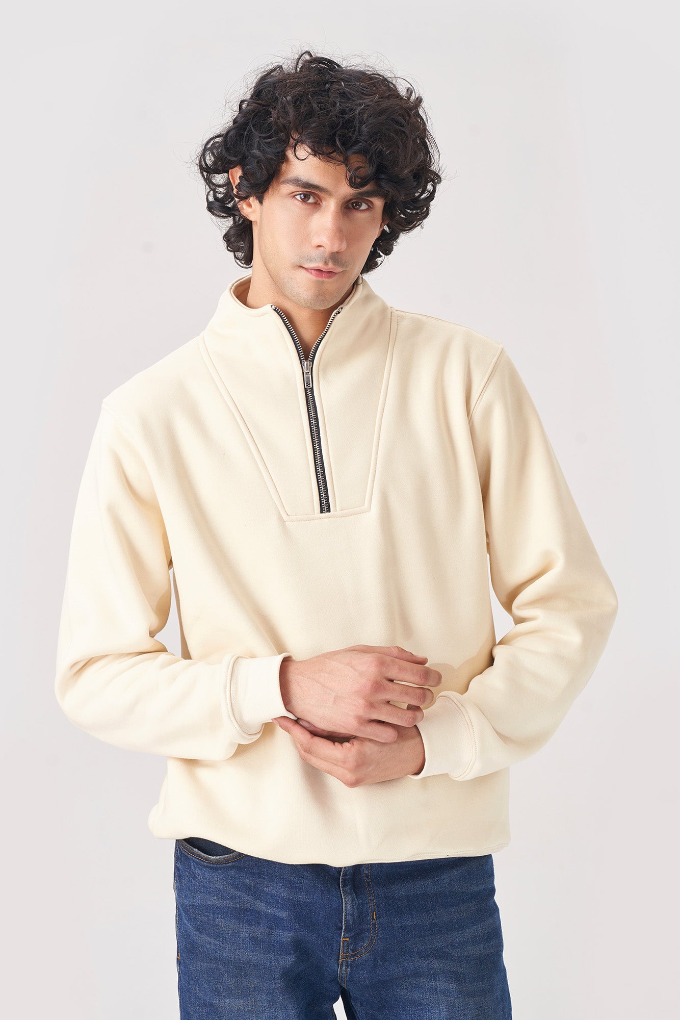 Beige Half-Zip Sweatshirt for Men