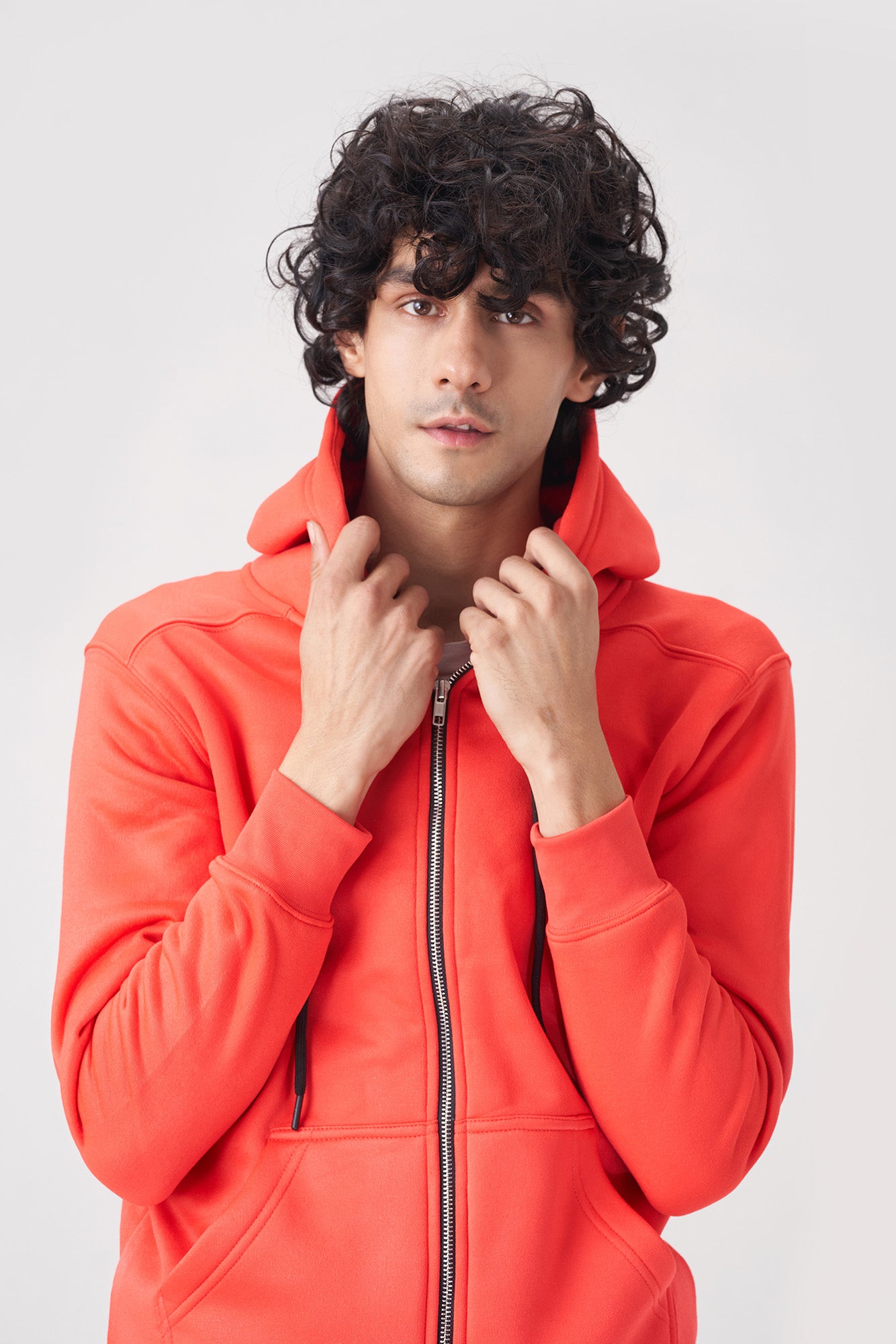 Warm Orange Zip-Up Hoodie for Winter Comfort